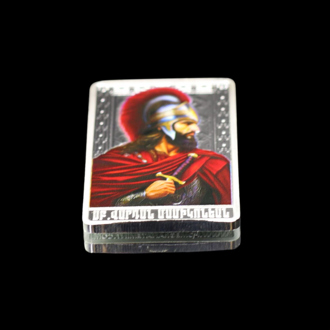 (NEW) 2025 Vardan Mamikonian Silver Cross Stone 1oz Bar (Khachkar) Pomegranate Mint