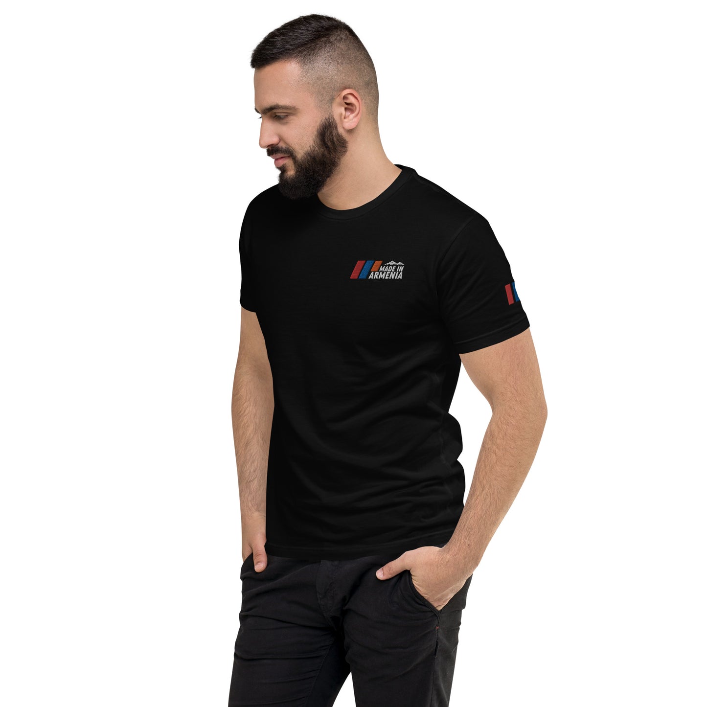 Men's Fitted "Made in Armenia & Tricolor Flag" Embroidered T-Shirt Pomegranate Mint