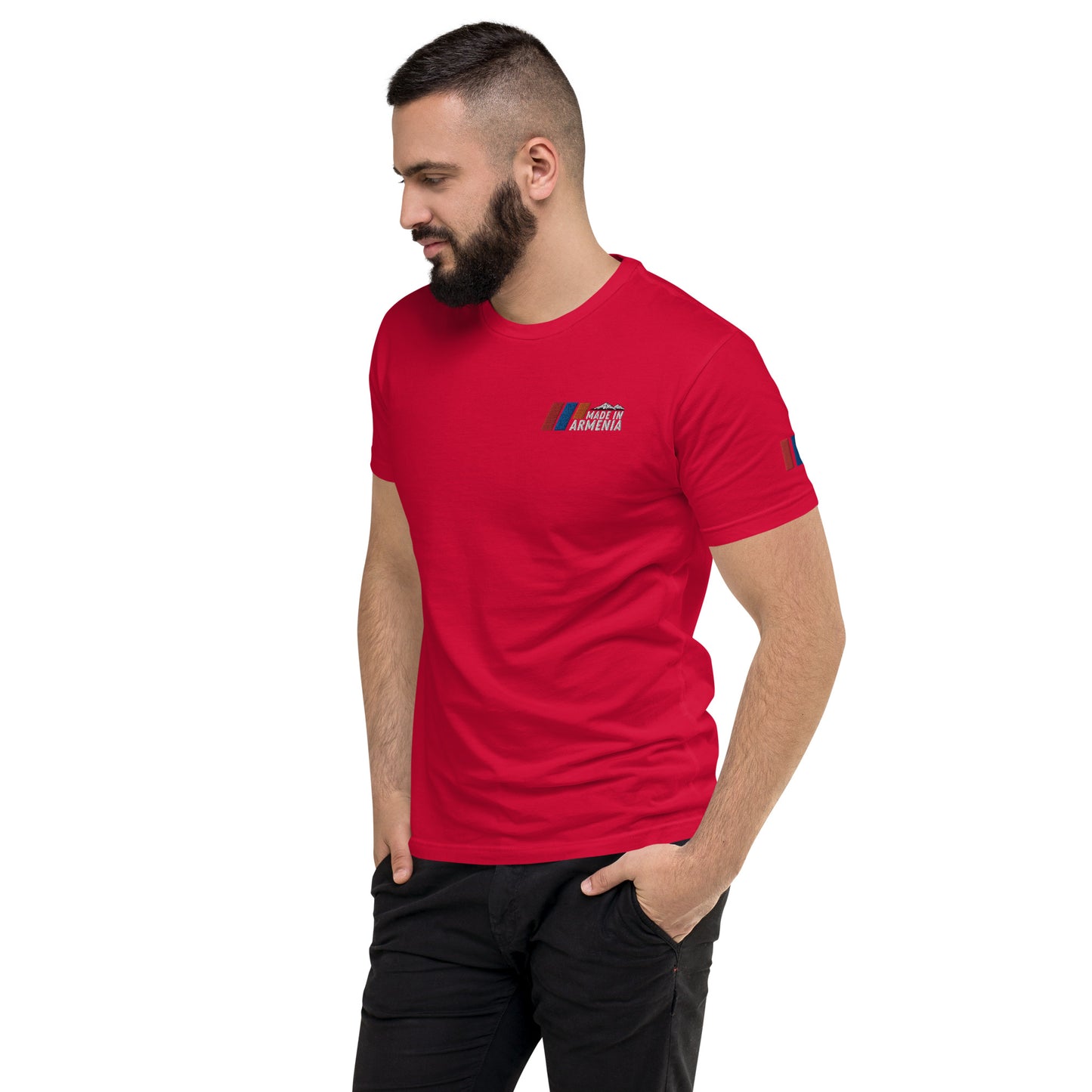 Men's Fitted "Made in Armenia & Tricolor Flag" Embroidered T-Shirt Pomegranate Mint