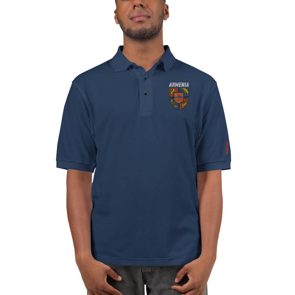 Men's Embroidered "Shield of Armenia & Tricolor Flag" Premium Polo Pomegranate Mint