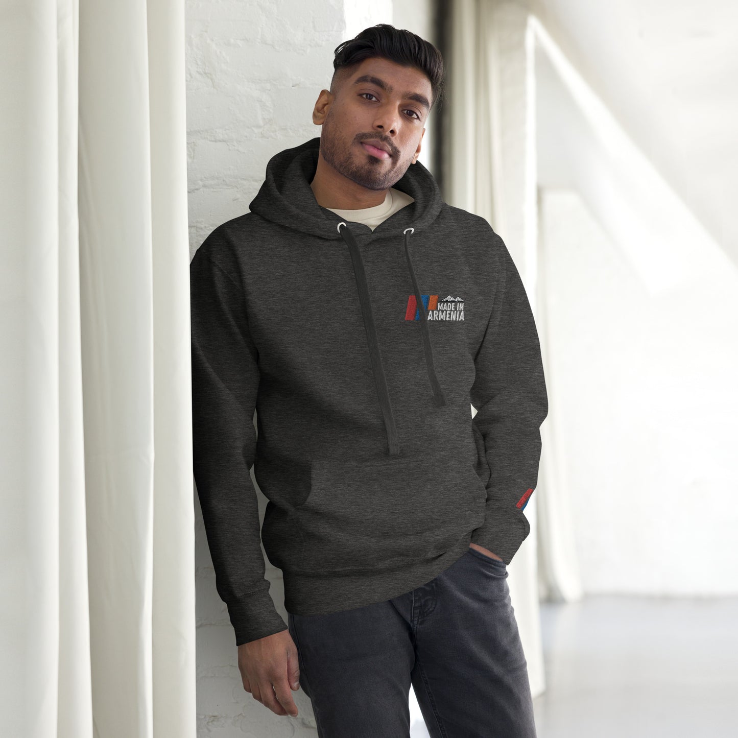 Unisex "Made in Armenia & Tricolor Flag" Embroidered Hoodie Pomegranate Mint