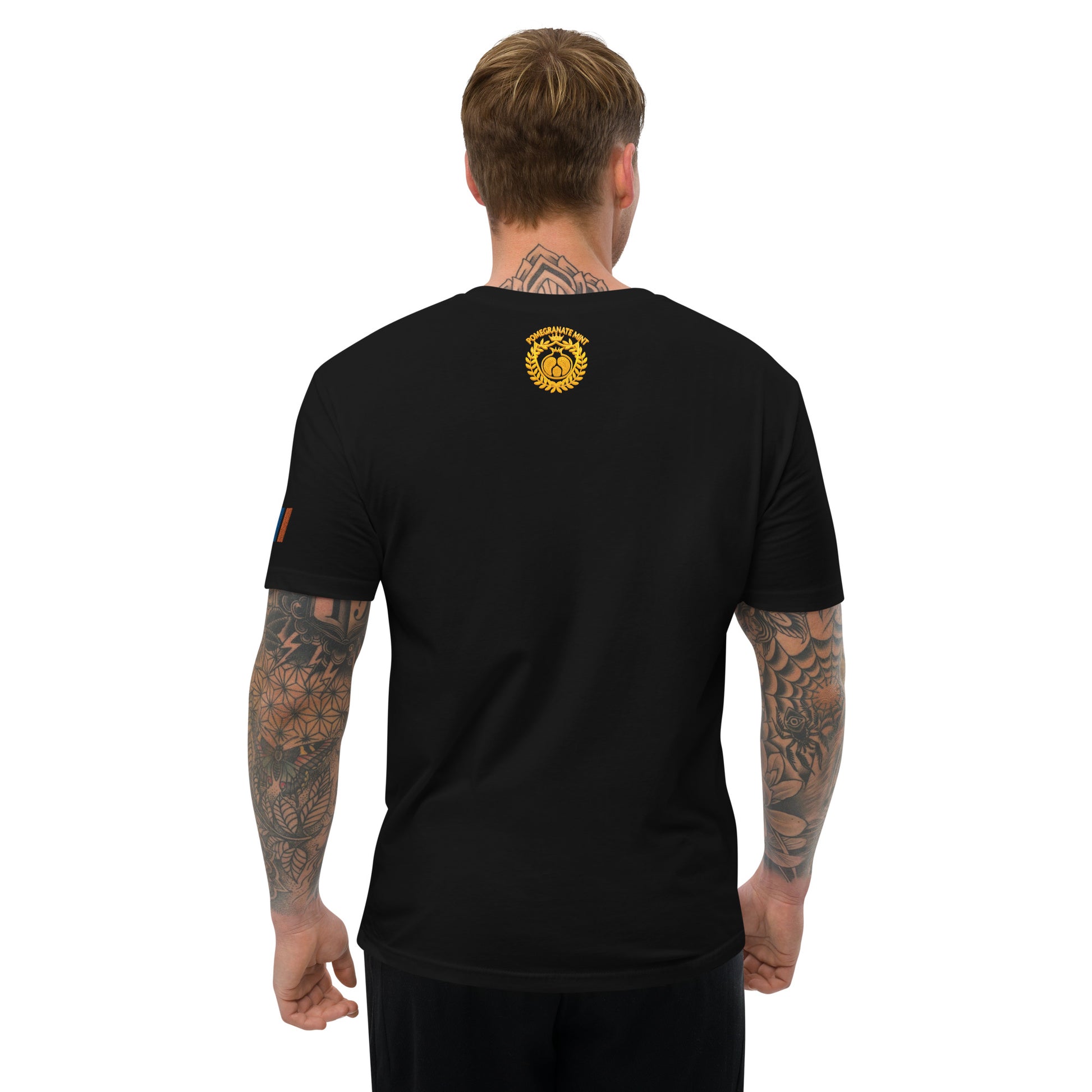 Men's Embroidered "Shield of Armenia & Tricolor Flag" Short Sleeve Fitted T-Shirt Pomegranate Mint