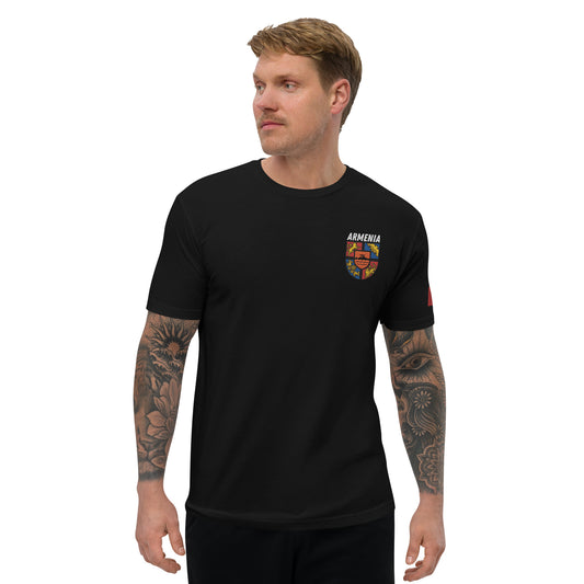 Men's Embroidered "Shield of Armenia & Tricolor Flag" Short Sleeve Fitted T-Shirt Pomegranate Mint