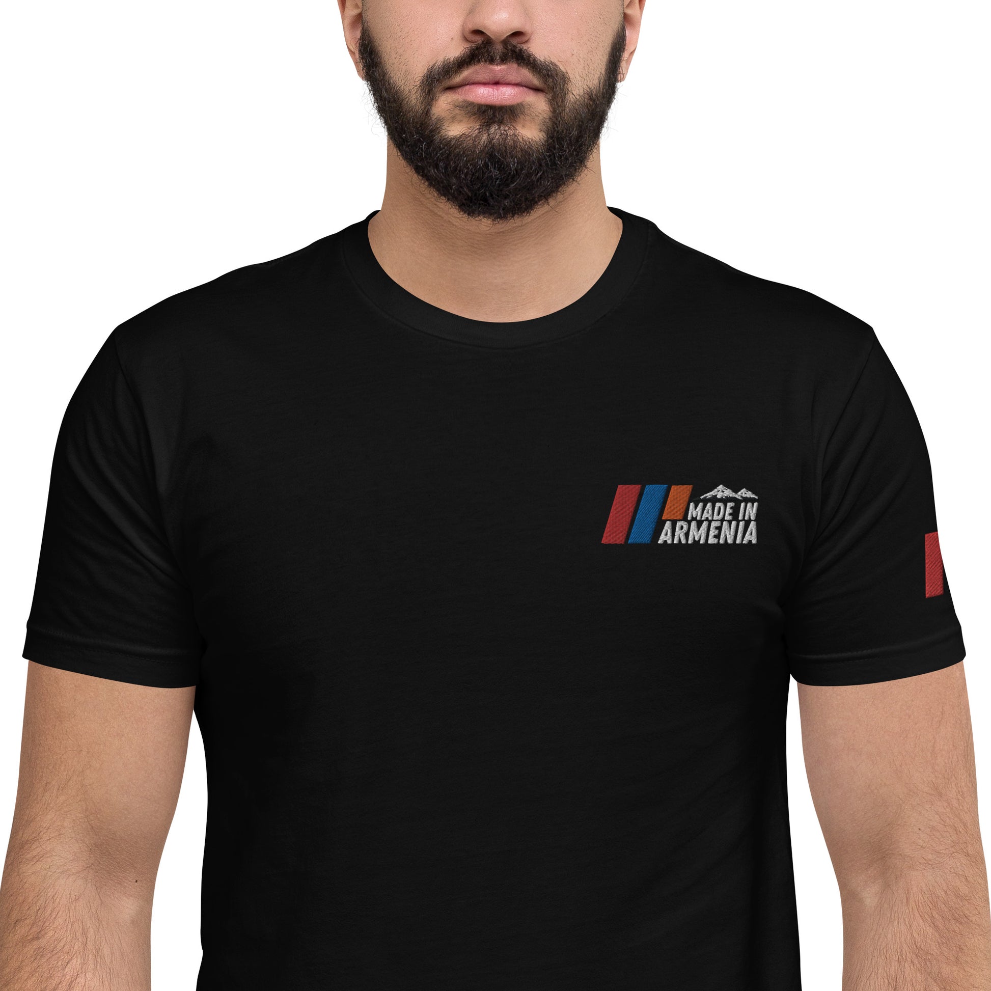 Men's Fitted "Made in Armenia & Tricolor Flag" Embroidered T-Shirt Pomegranate Mint