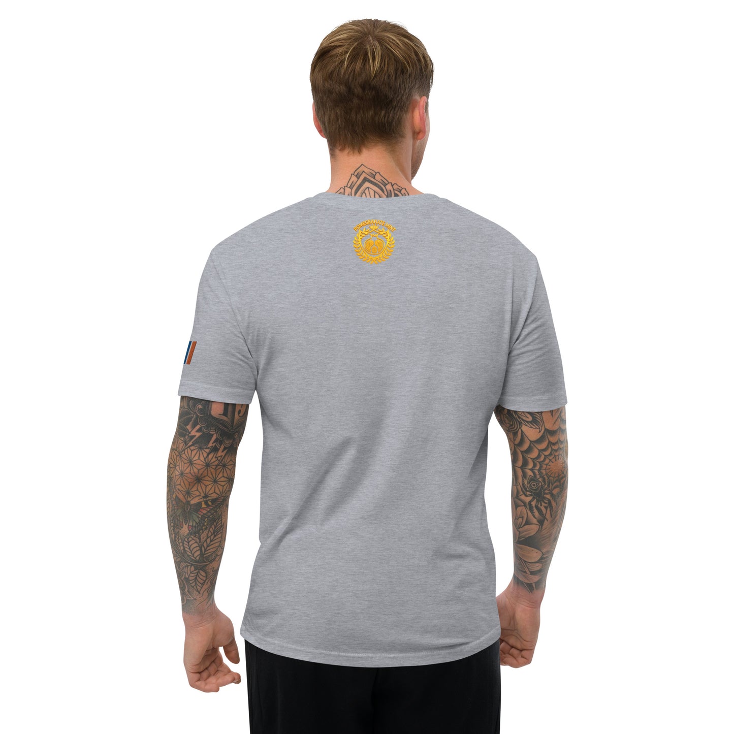 Men's Embroidered "Shield of Armenia & Tricolor Flag" Short Sleeve Fitted T-Shirt Pomegranate Mint