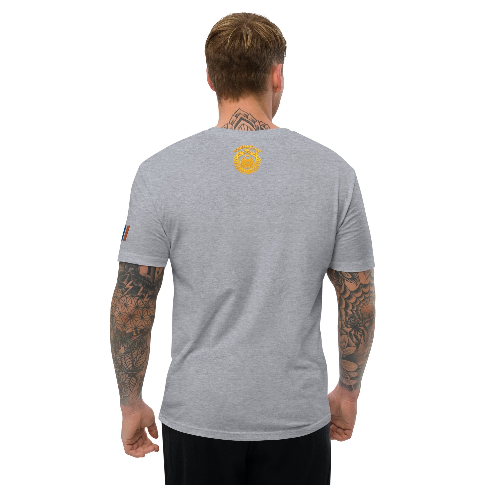 Men's Embroidered "Shield of Armenia & Tricolor Flag" Short Sleeve Fitted T-Shirt Pomegranate Mint