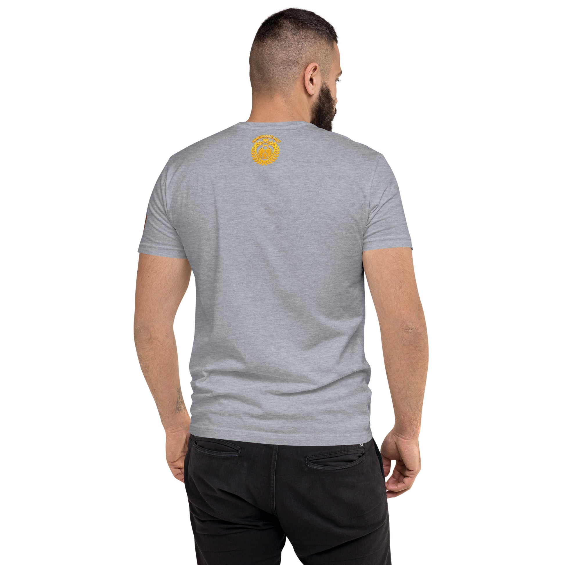 Men's Fitted "Made in Armenia & Tricolor Flag" Embroidered T-Shirt Pomegranate Mint