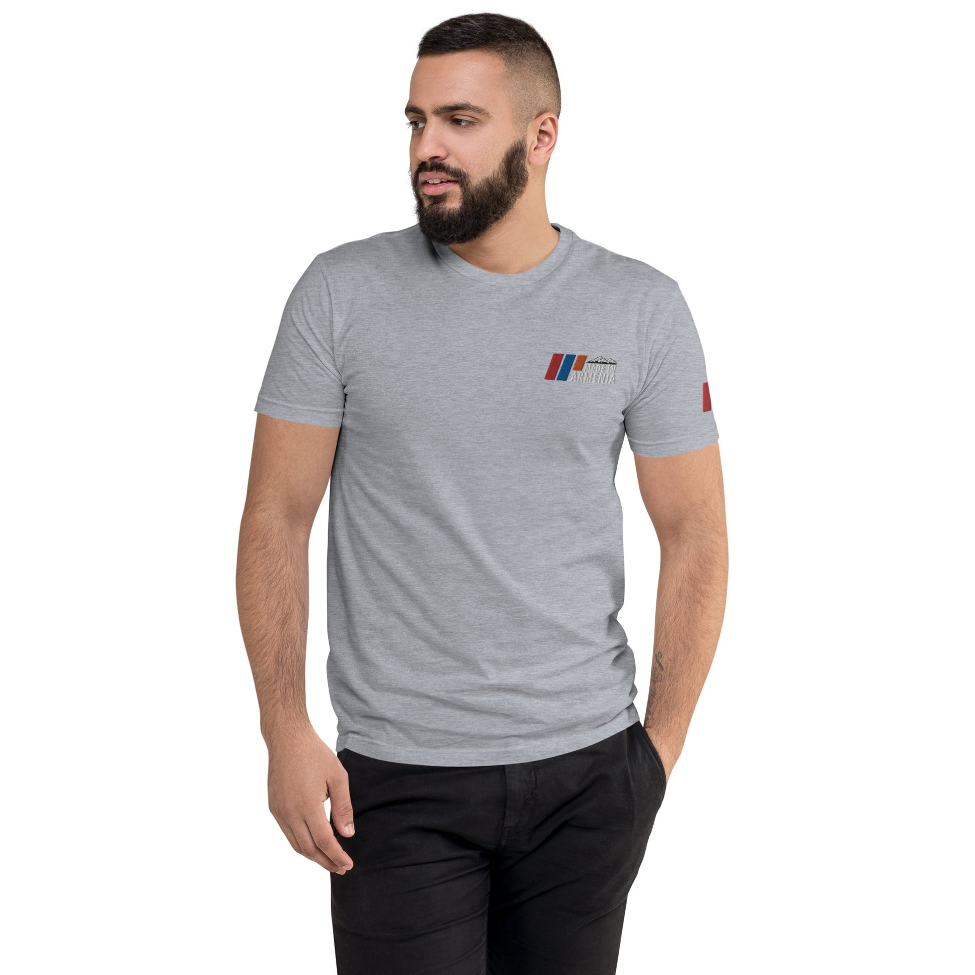 Men's Fitted "Made in Armenia & Tricolor Flag" Embroidered T-Shirt Pomegranate Mint