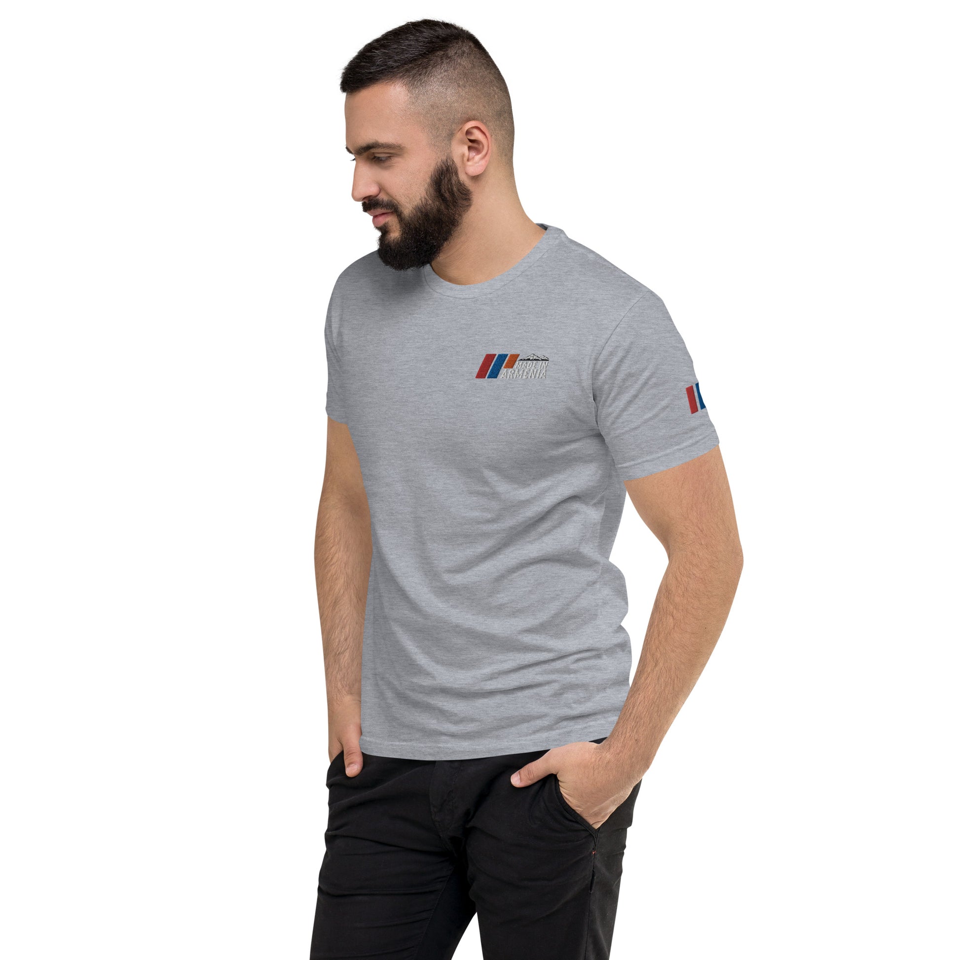 Men's Fitted "Made in Armenia & Tricolor Flag" Embroidered T-Shirt Pomegranate Mint
