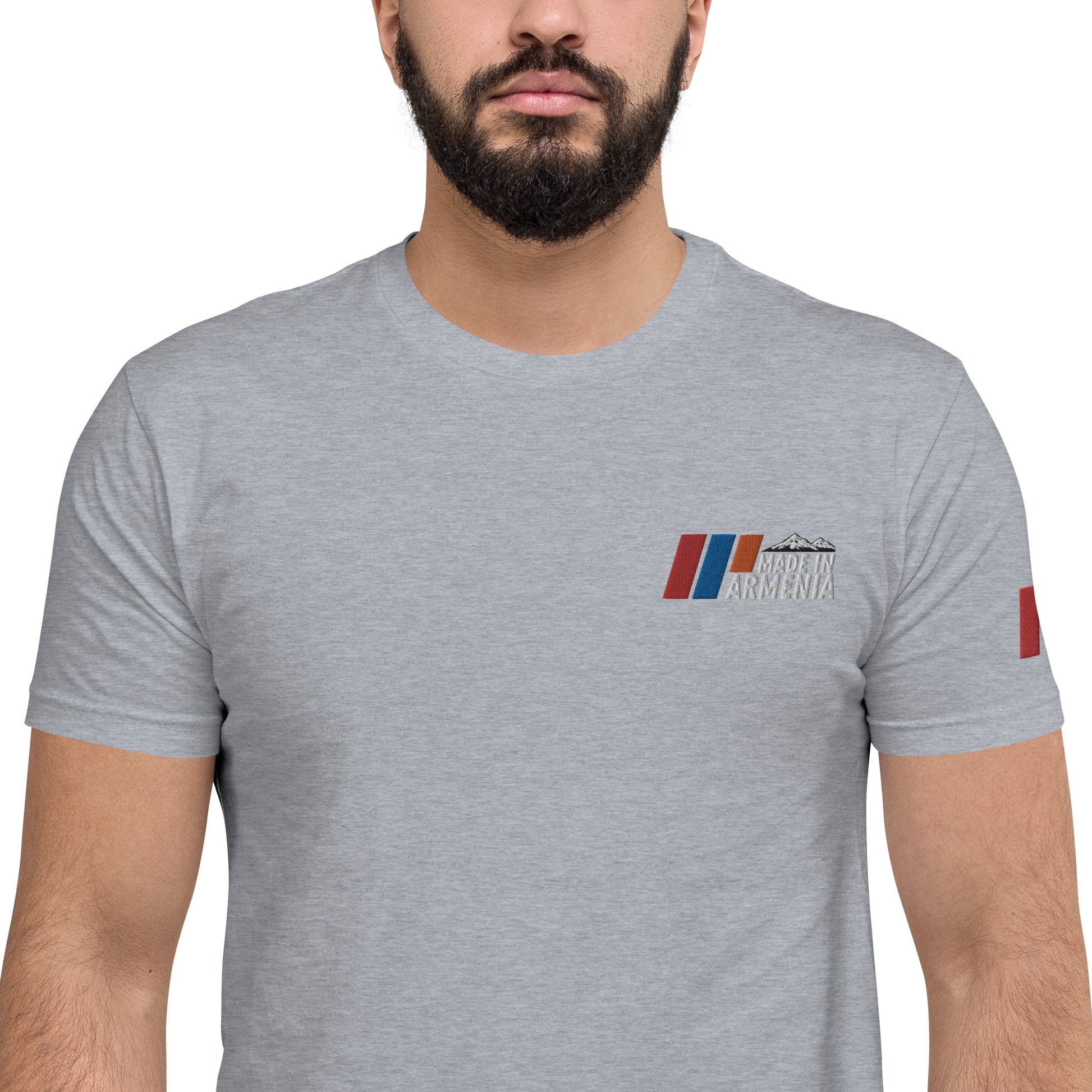 Men's Fitted "Made in Armenia & Tricolor Flag" Embroidered T-Shirt Pomegranate Mint