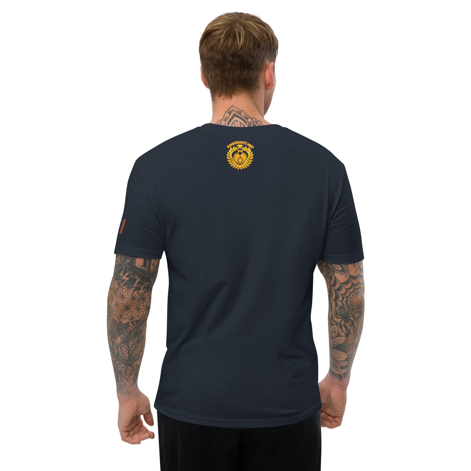 Men's Embroidered "Shield of Armenia & Tricolor Flag" Short Sleeve Fitted T-Shirt Pomegranate Mint