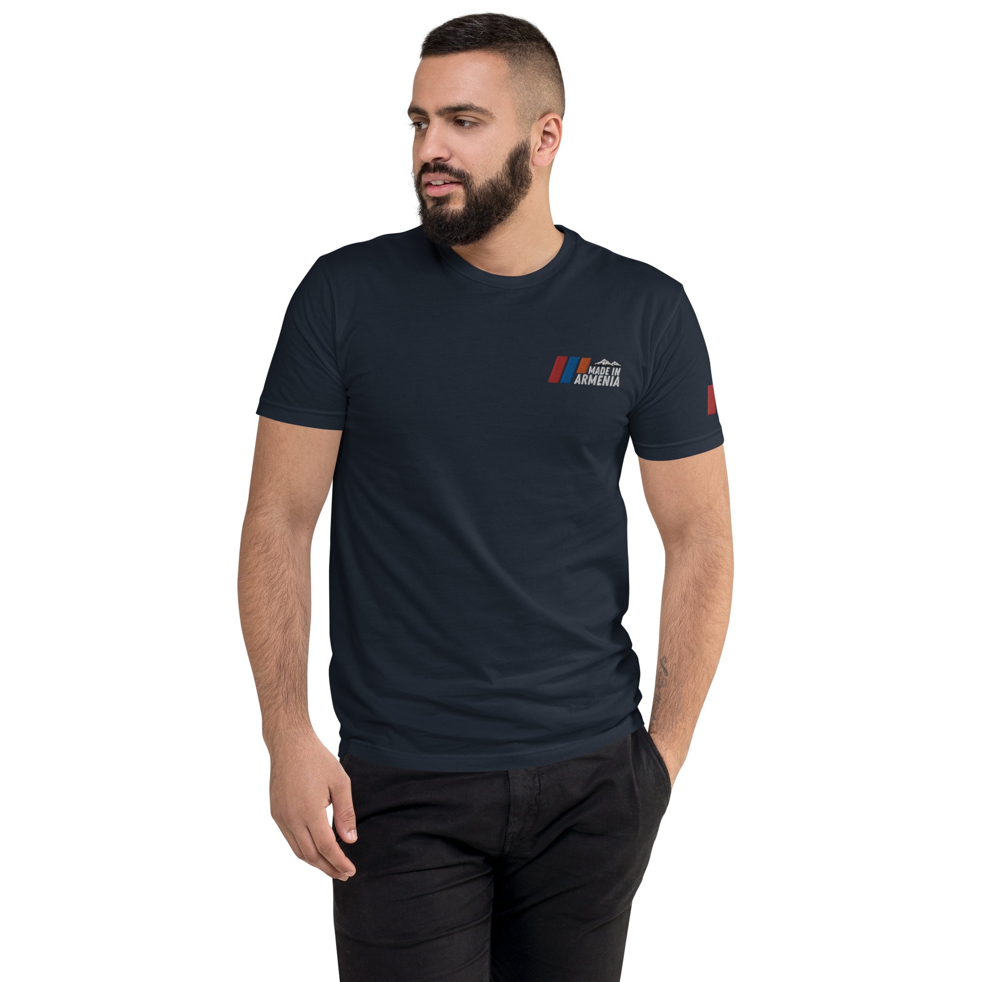 Men's Fitted "Made in Armenia & Tricolor Flag" Embroidered T-Shirt Pomegranate Mint