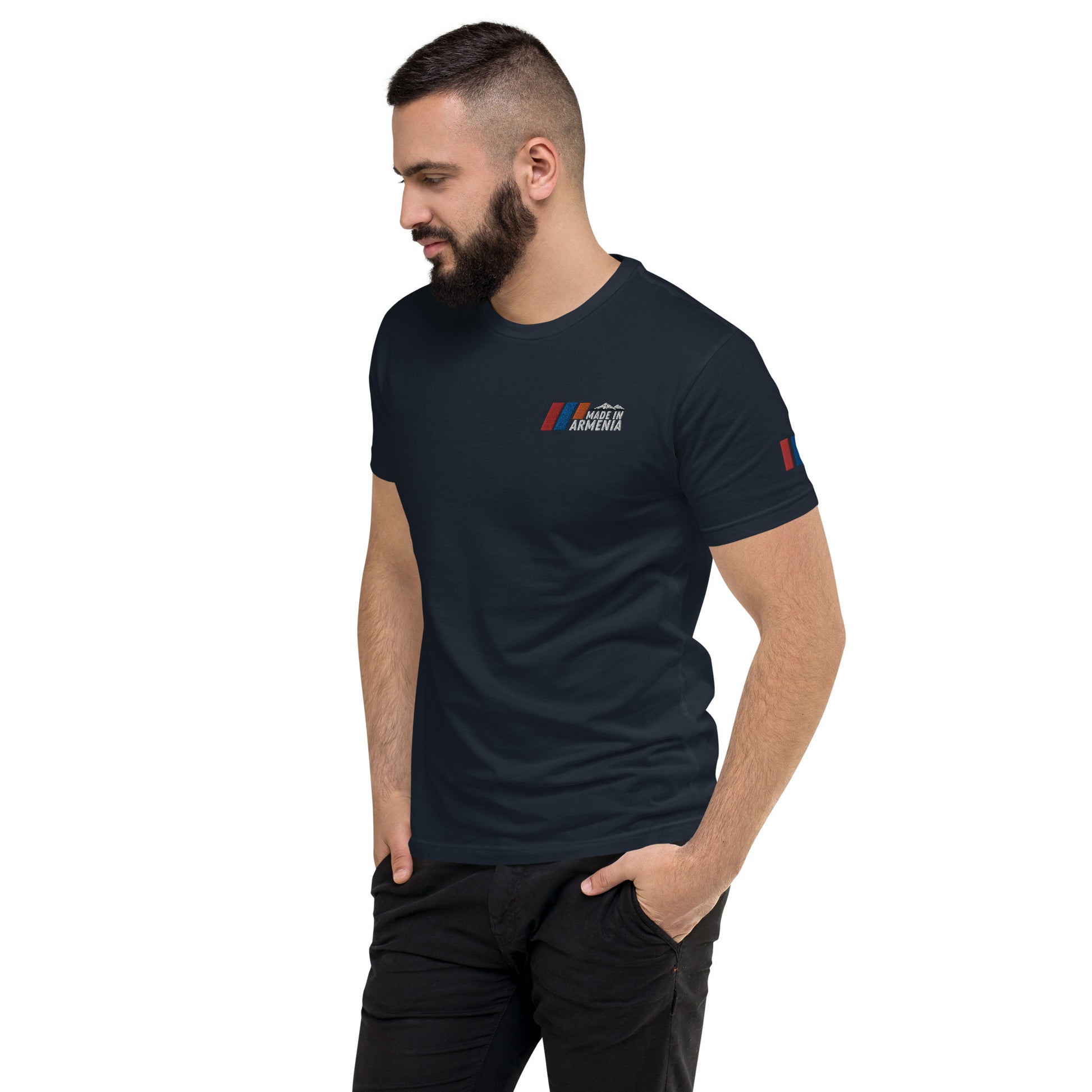 Men's Fitted "Made in Armenia & Tricolor Flag" Embroidered T-Shirt Pomegranate Mint