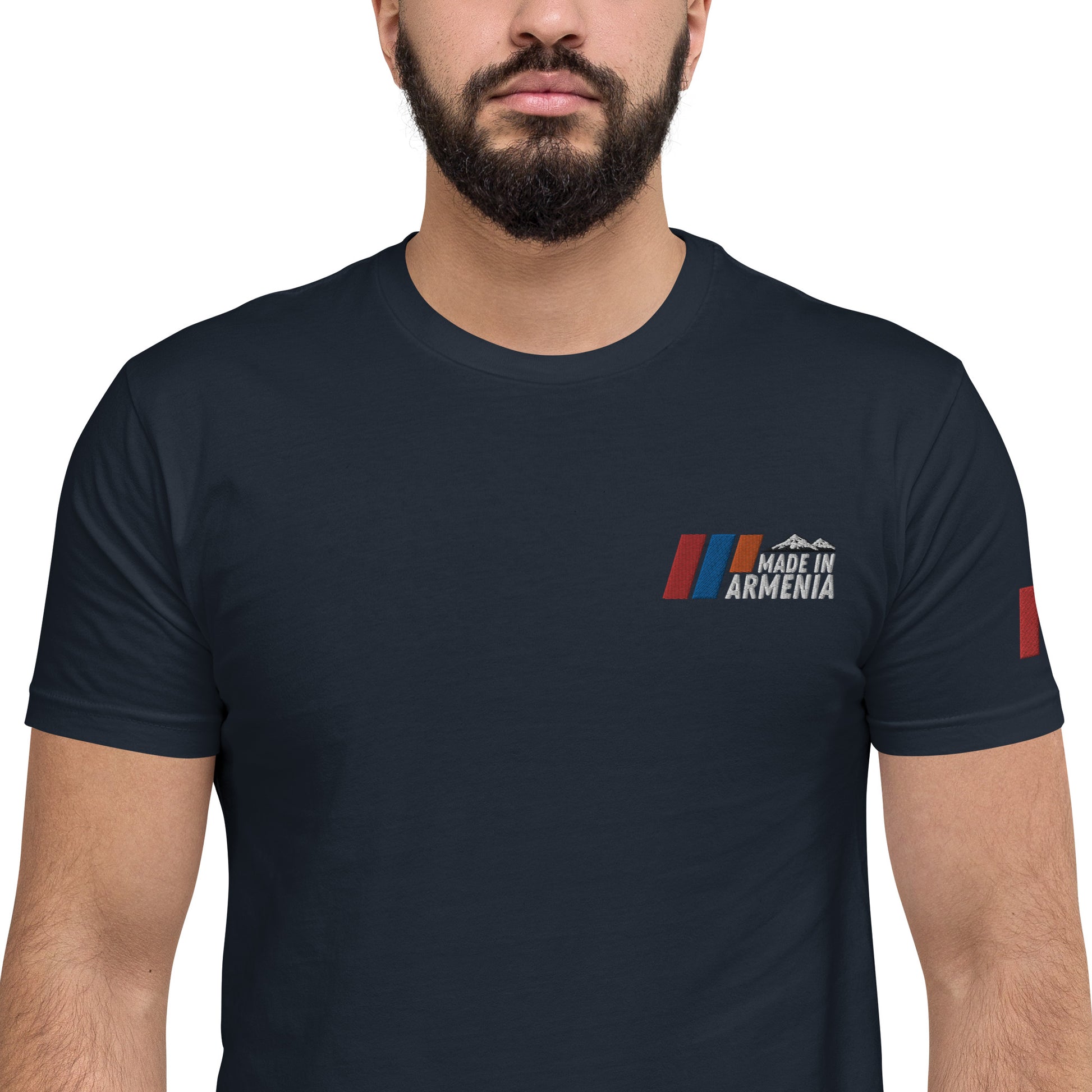 Men's Fitted "Made in Armenia & Tricolor Flag" Embroidered T-Shirt Pomegranate Mint