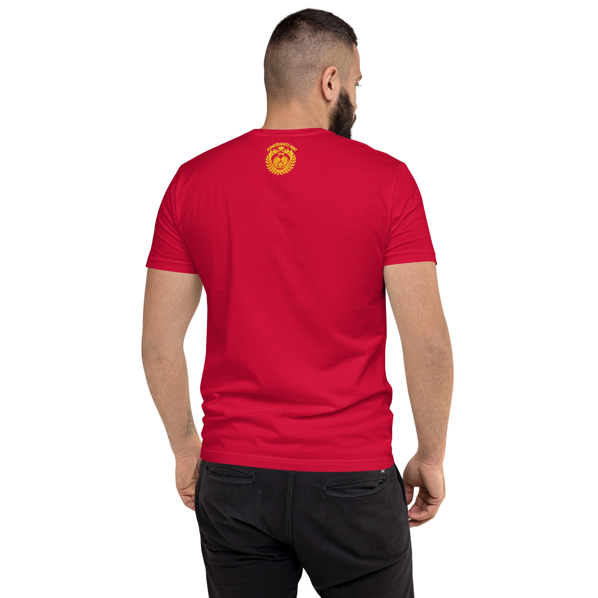 Men's Fitted "Made in Armenia & Tricolor Flag" Embroidered T-Shirt Pomegranate Mint