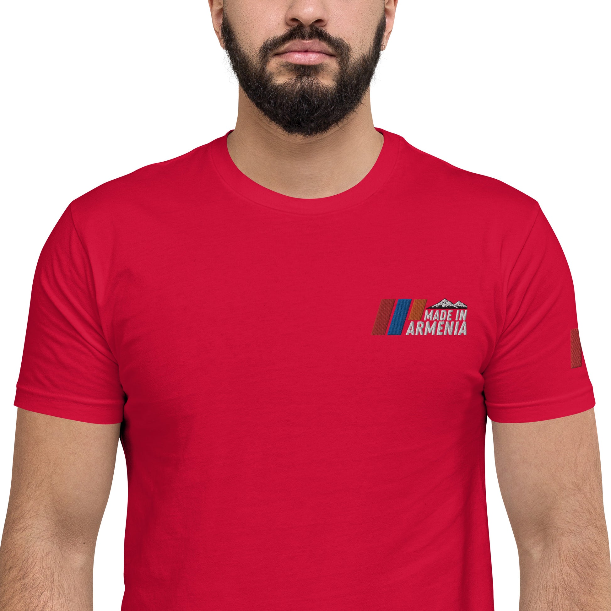 Men's Fitted "Made in Armenia & Tricolor Flag" Embroidered T-Shirt Pomegranate Mint