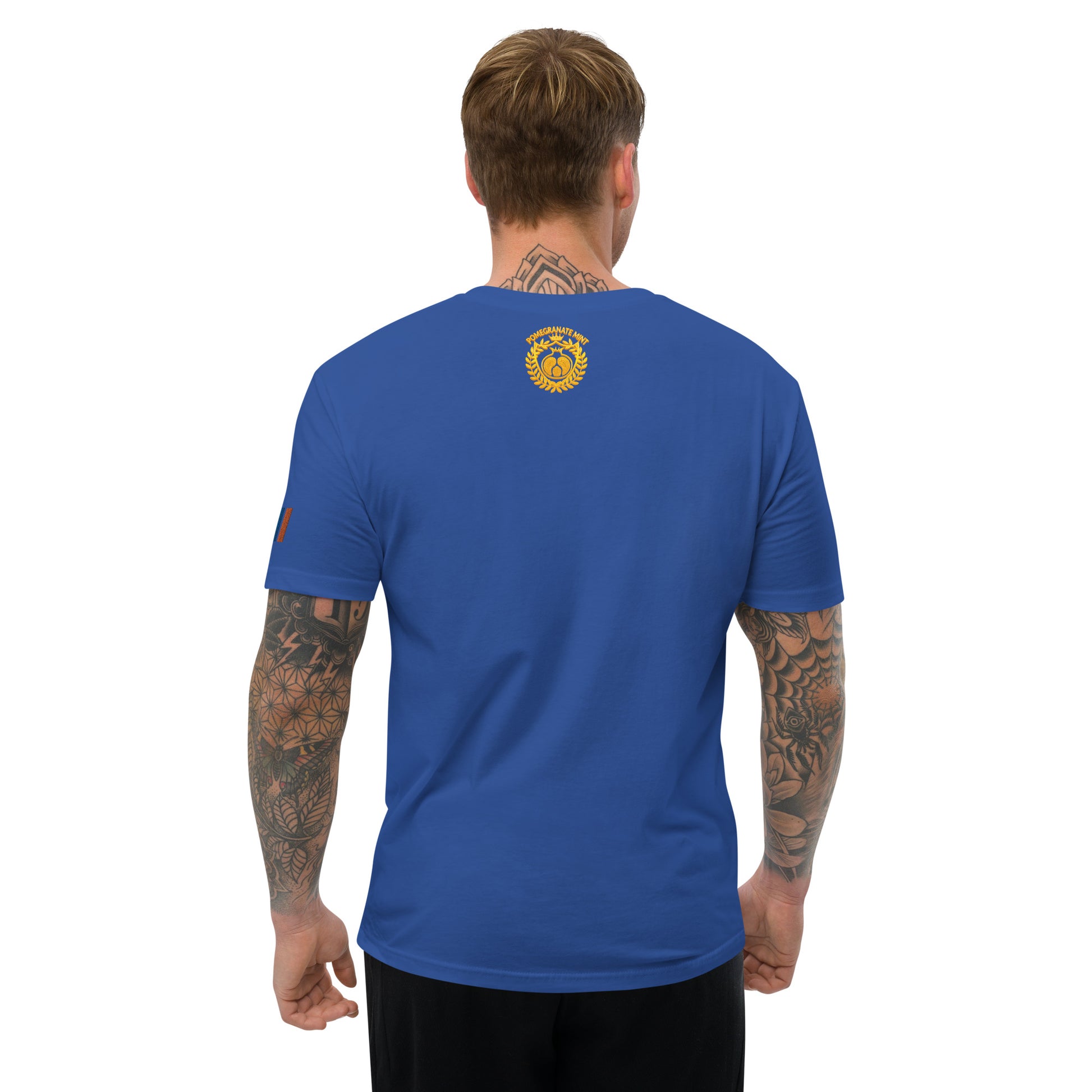 Men's Embroidered "Shield of Armenia & Tricolor Flag" Short Sleeve Fitted T-Shirt Pomegranate Mint