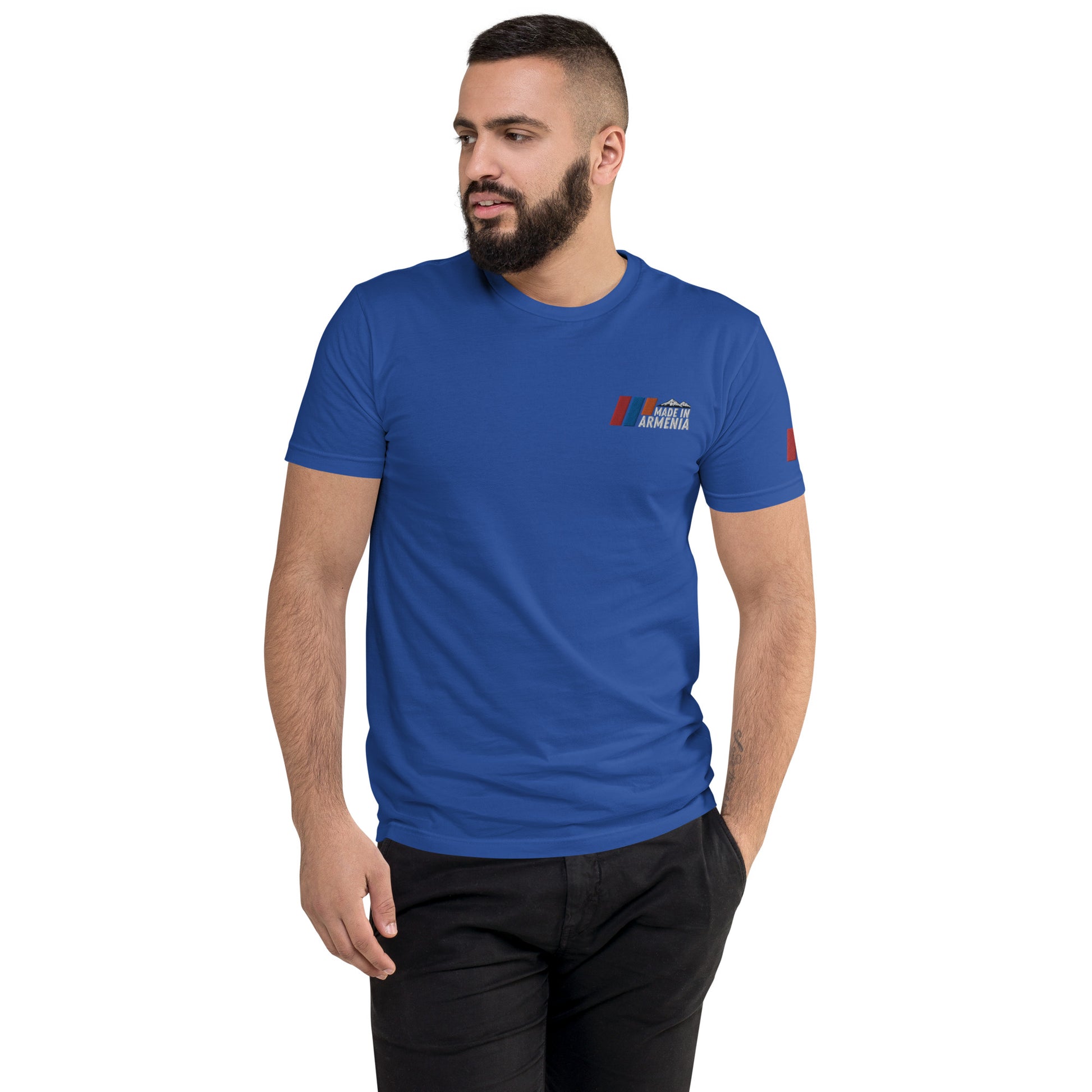 Men's Fitted "Made in Armenia & Tricolor Flag" Embroidered T-Shirt Pomegranate Mint