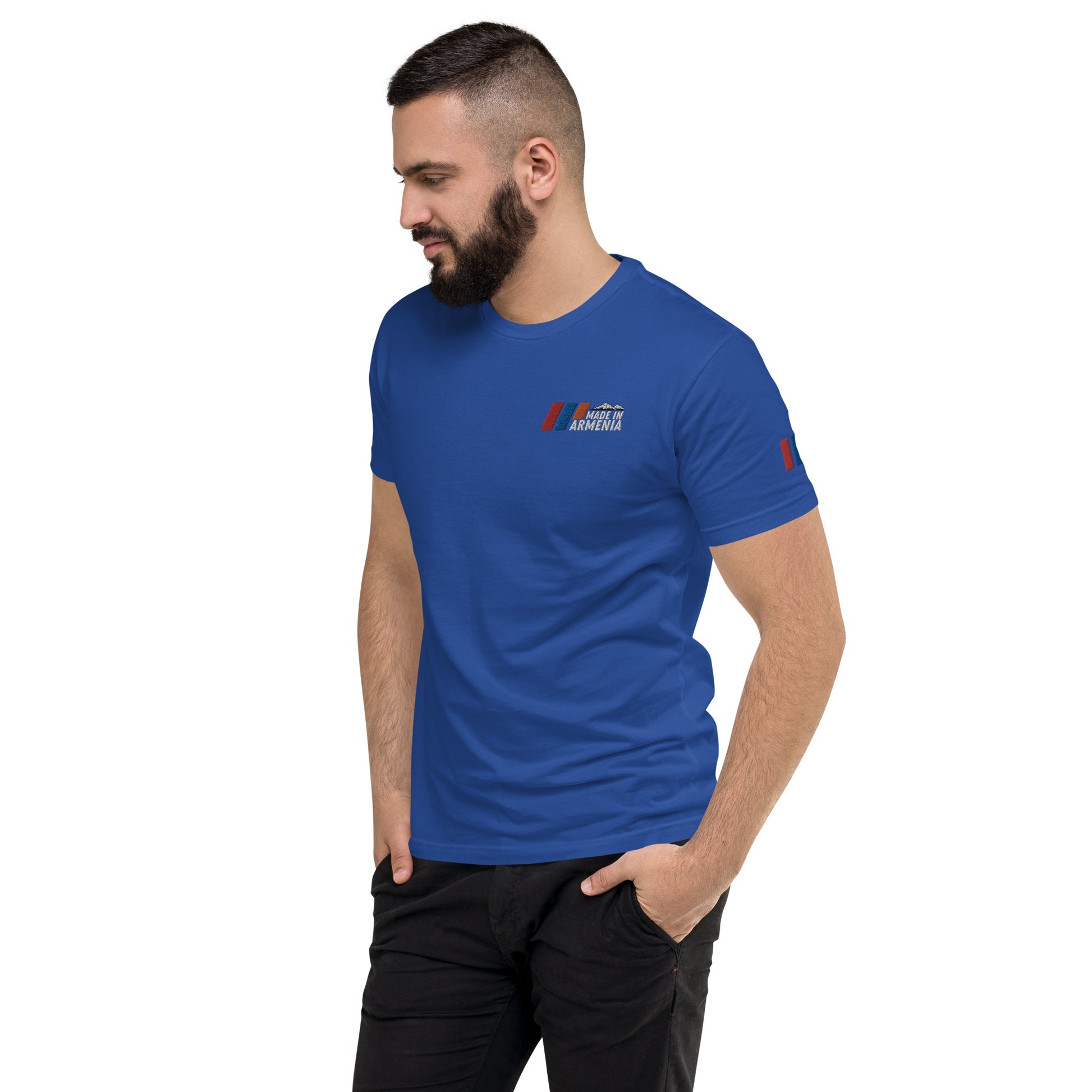 Men's Fitted "Made in Armenia & Tricolor Flag" Embroidered T-Shirt Pomegranate Mint