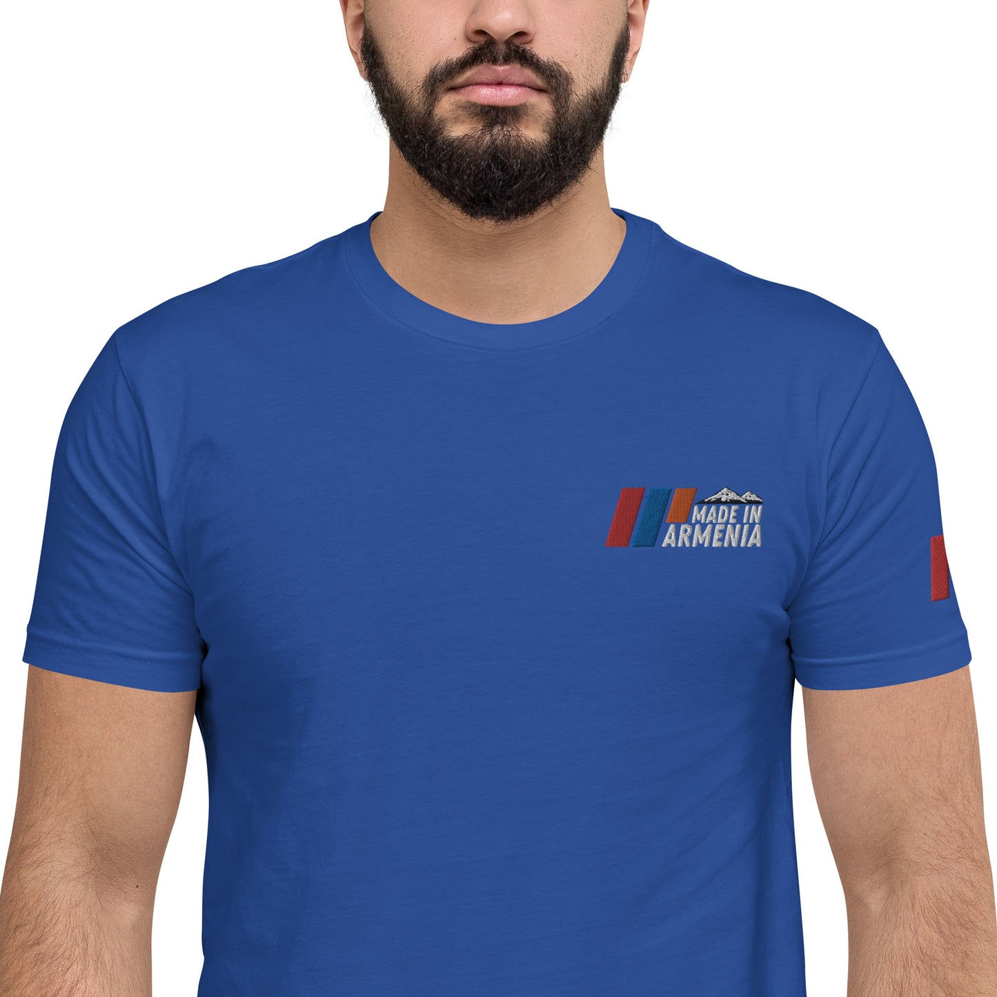 Men's Fitted "Made in Armenia & Tricolor Flag" Embroidered T-Shirt Pomegranate Mint