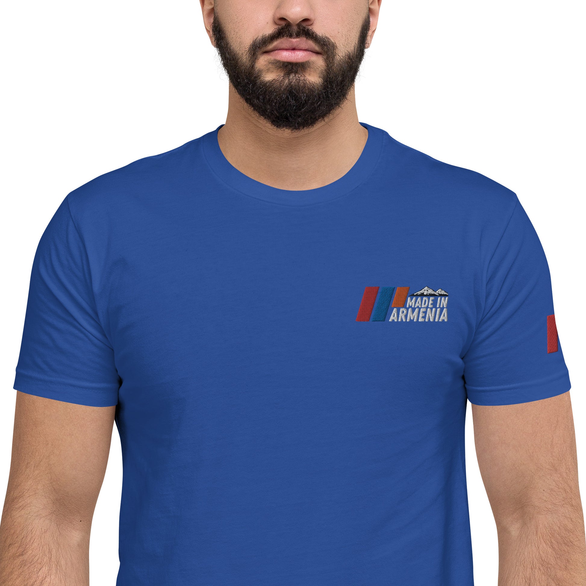 Men's Fitted "Made in Armenia & Tricolor Flag" Embroidered T-Shirt Pomegranate Mint