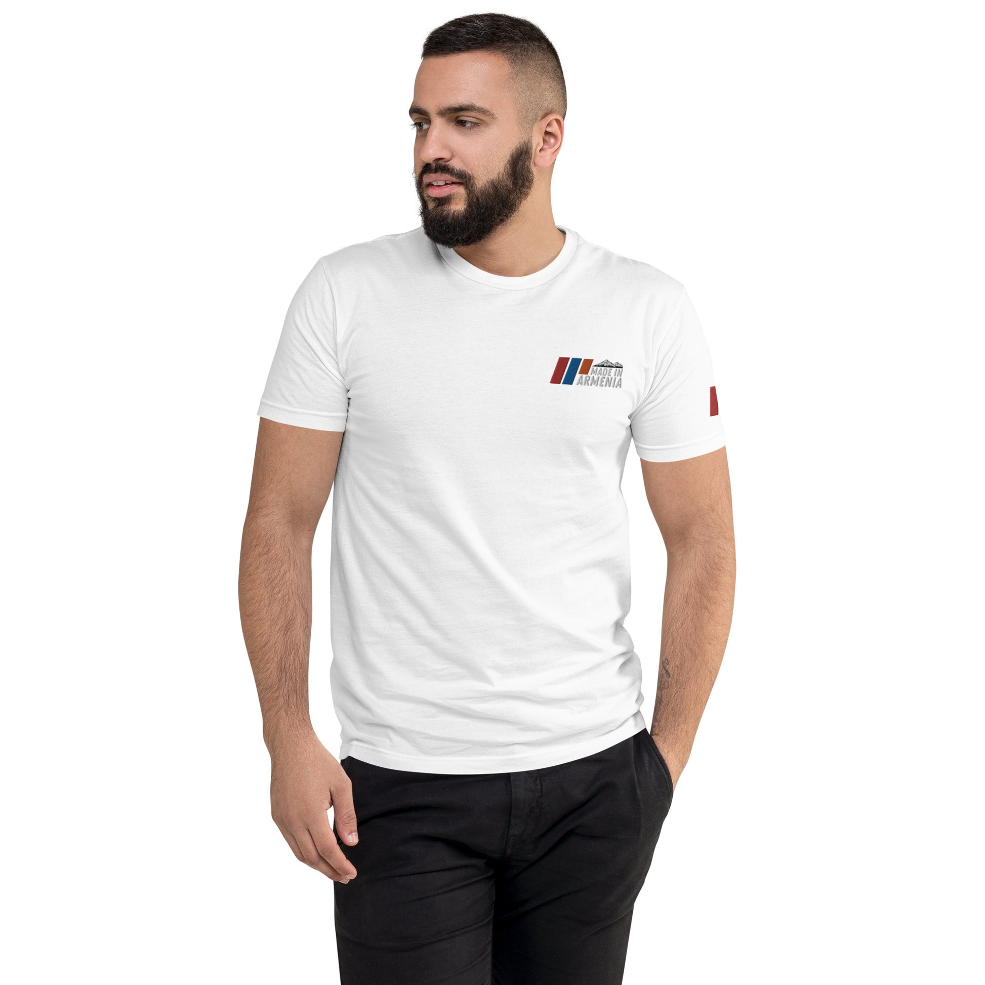 Men's Fitted "Made in Armenia & Tricolor Flag" Embroidered T-Shirt Pomegranate Mint