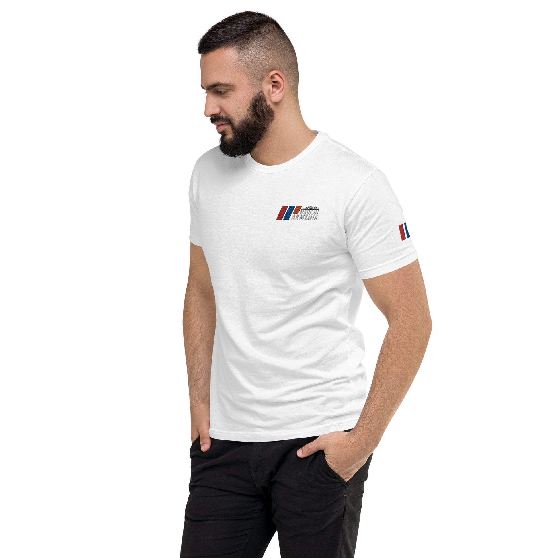 Men's Fitted "Made in Armenia & Tricolor Flag" Embroidered T-Shirt Pomegranate Mint