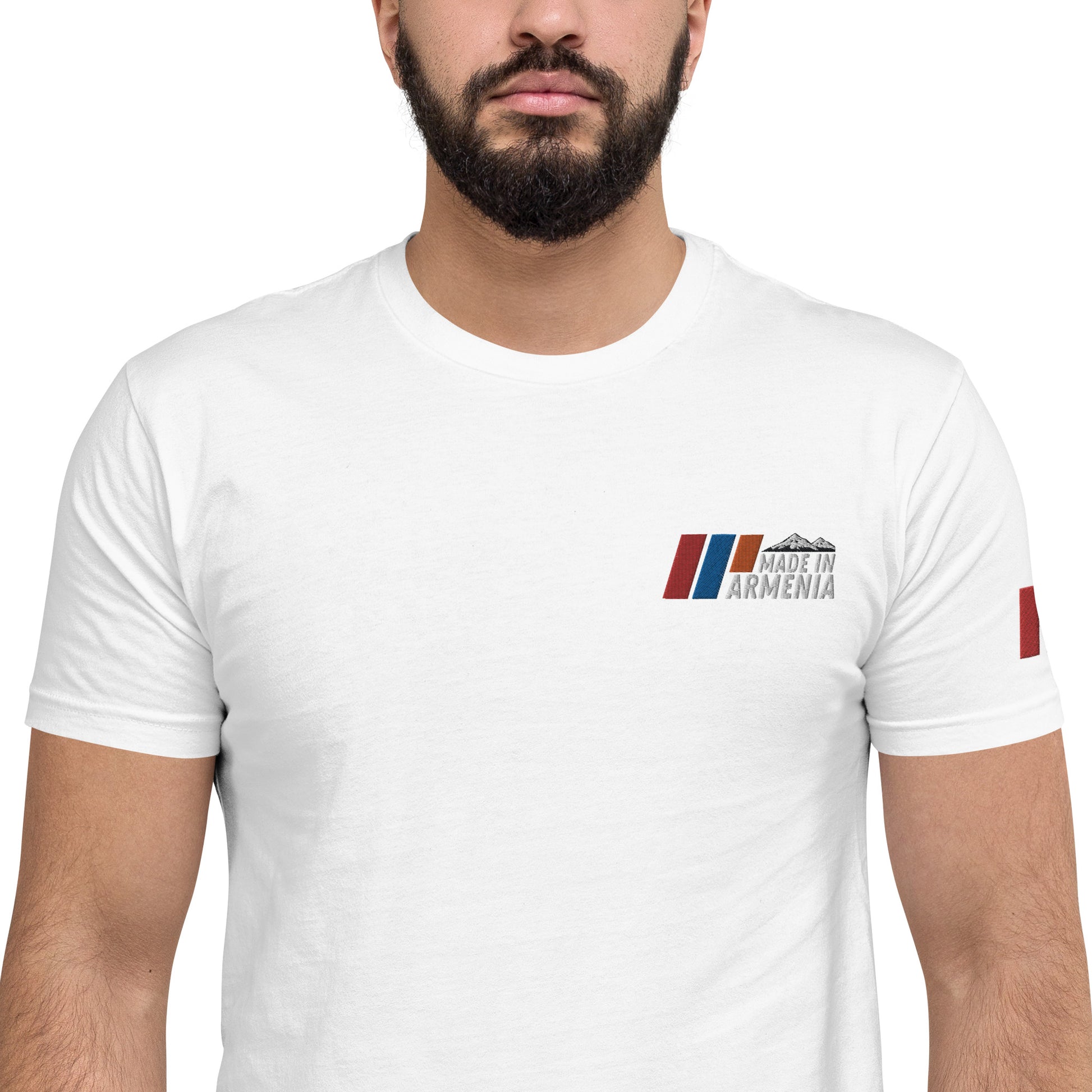 Men's Fitted "Made in Armenia & Tricolor Flag" Embroidered T-Shirt Pomegranate Mint