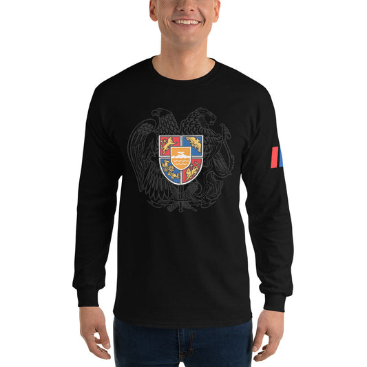 Men's Long Sleeve "Armenian Coat of Arms & Tricolor" Graphic Shirt Pomegranate Mint