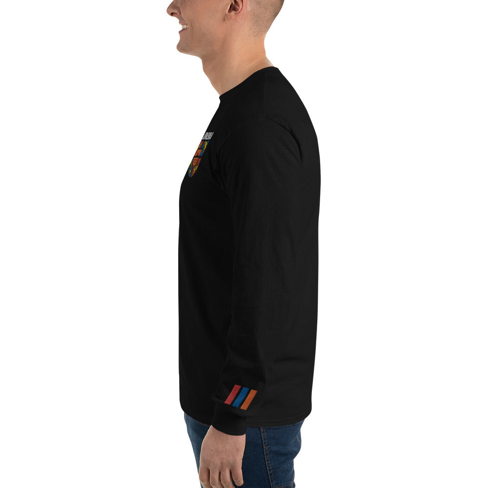 Men's Embroidered "Shield of Armenia & Tricolor Flag" Long Sleeve Shirt Pomegranate Mint