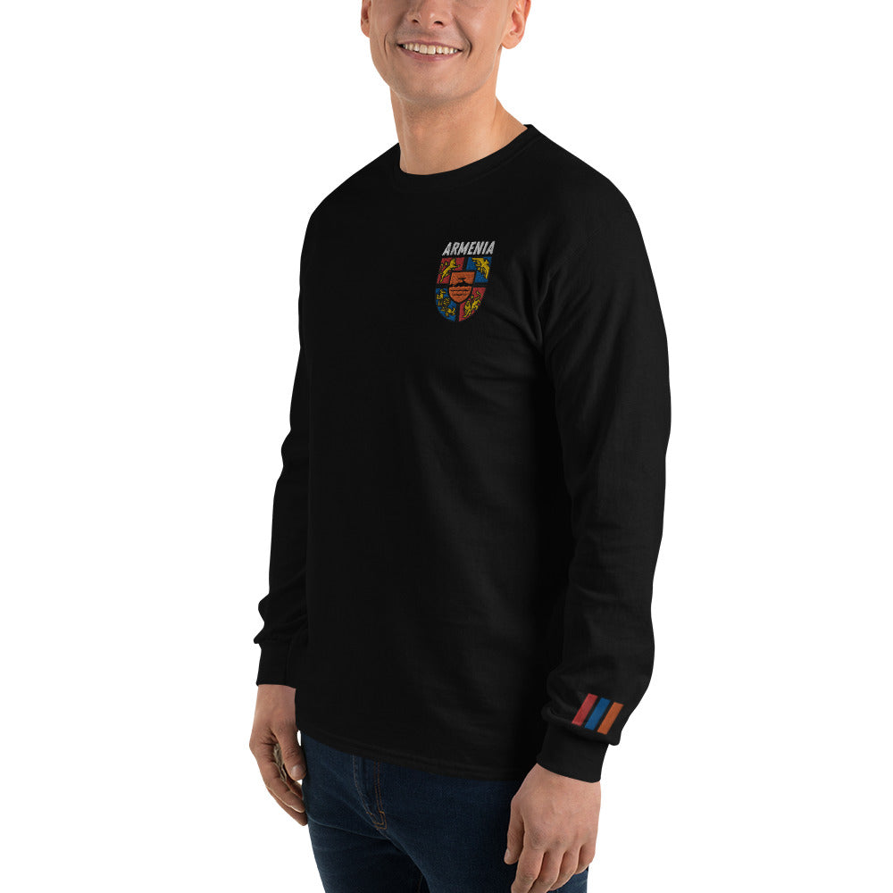 Men's Embroidered "Shield of Armenia & Tricolor Flag" Long Sleeve Shirt Pomegranate Mint