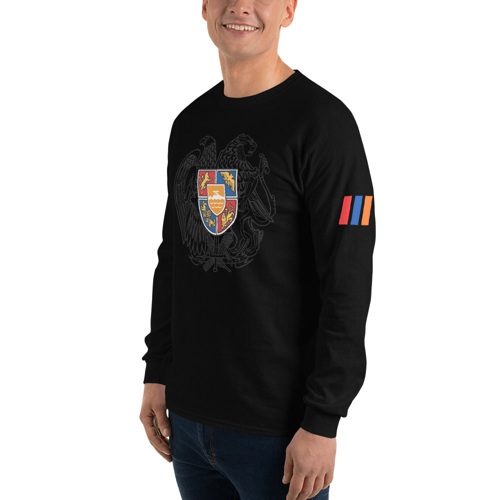 Men's Long Sleeve "Armenian Coat of Arms & Tricolor" Graphic Shirt Pomegranate Mint