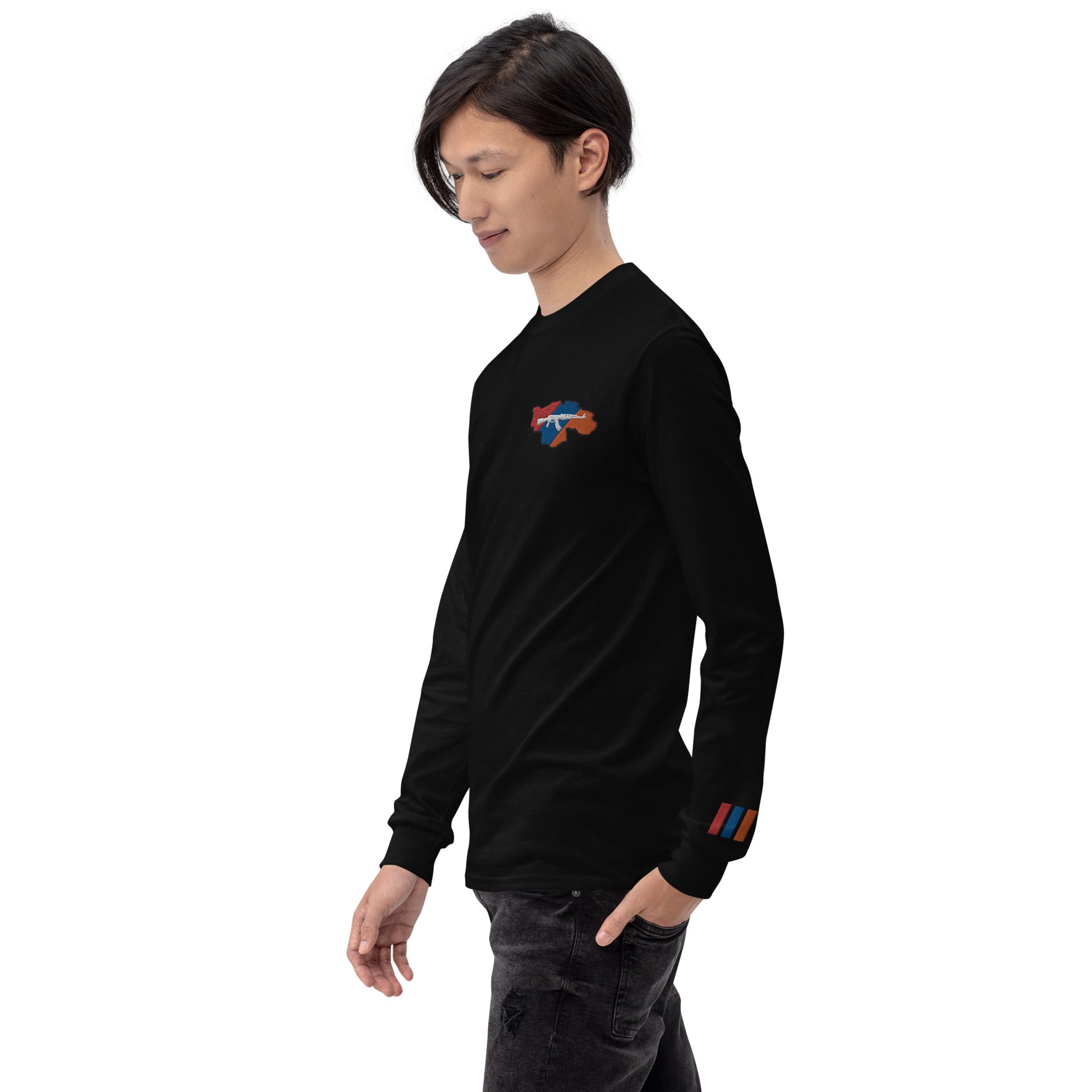 Men's Long Sleeve "Greater Armenia AK-47 & Tricolor" Embroidered Shirt Pomegranate Mint