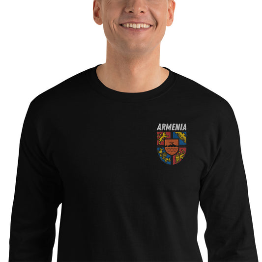Men's Embroidered "Shield of Armenia & Tricolor Flag" Long Sleeve Shirt Pomegranate Mint