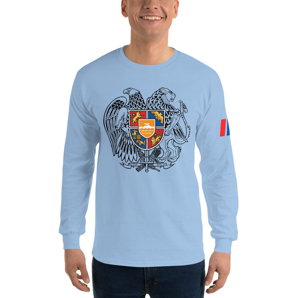 Men's Long Sleeve "Armenian Coat of Arms & Tricolor" Graphic Shirt Pomegranate Mint