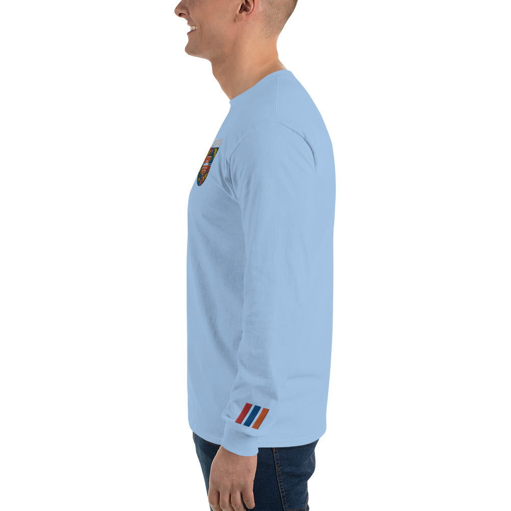 Men's Embroidered "Shield of Armenia & Tricolor Flag" Long Sleeve Shirt Pomegranate Mint