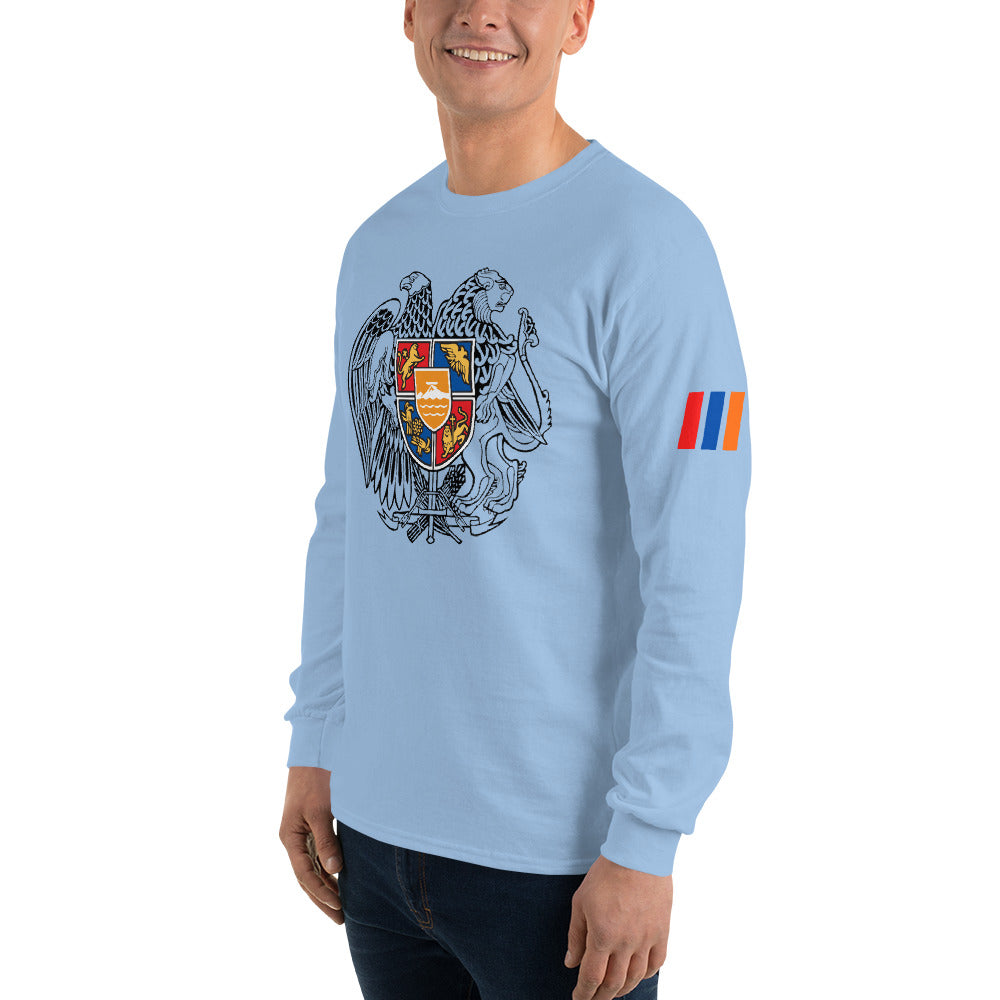 Men's Long Sleeve "Armenian Coat of Arms & Tricolor" Graphic Shirt Pomegranate Mint