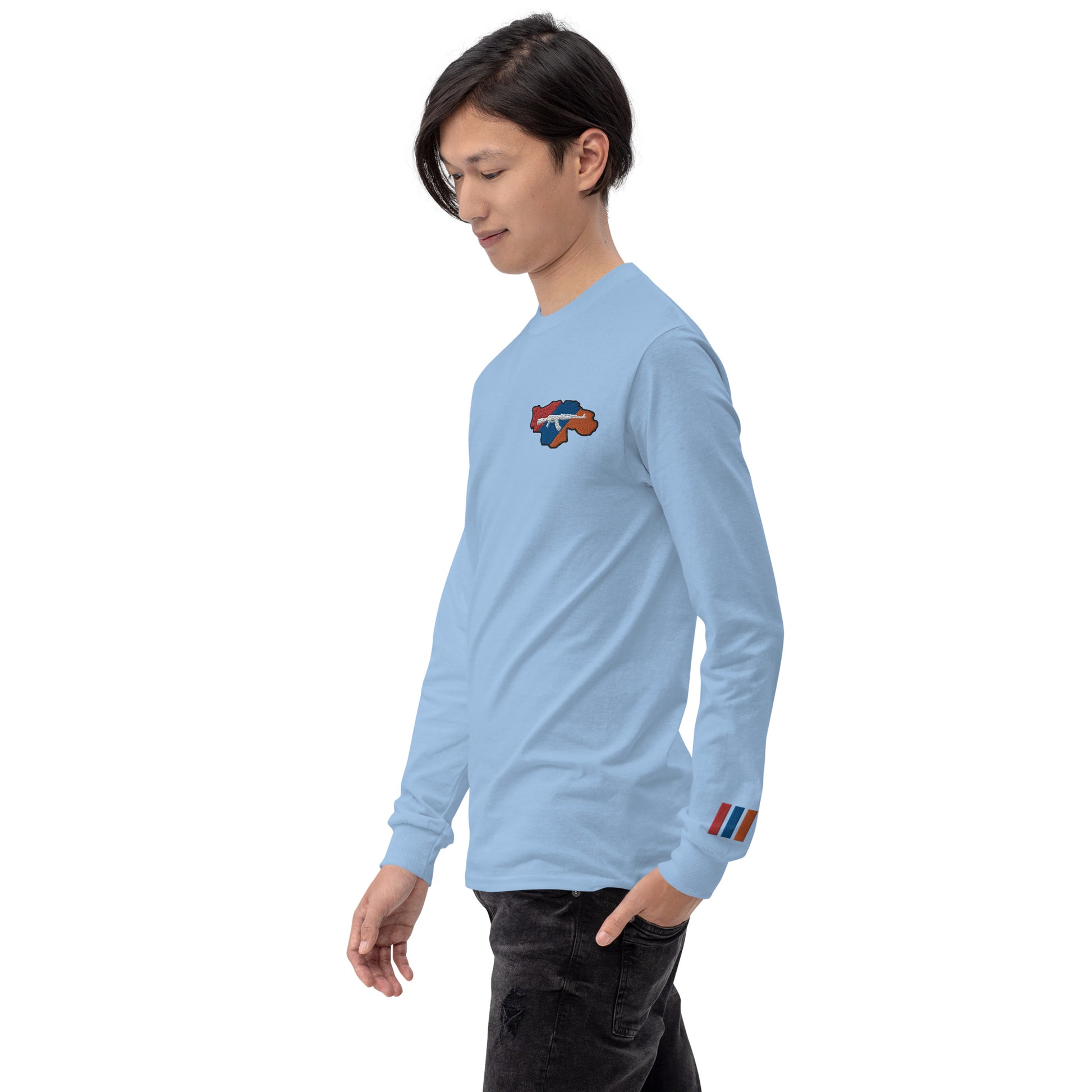 Men's Long Sleeve "Greater Armenia AK-47 & Tricolor" Embroidered Shirt Pomegranate Mint