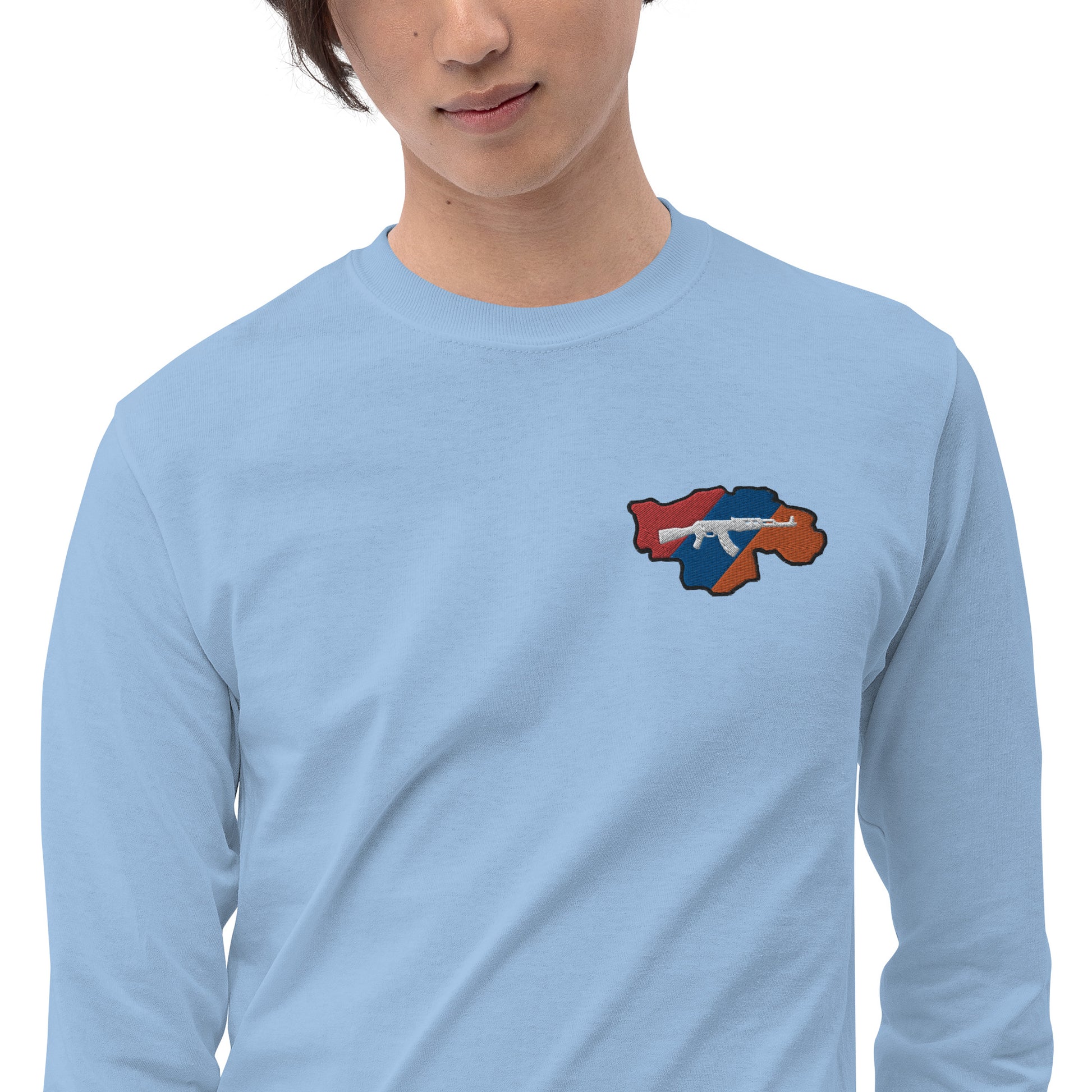 Men's Long Sleeve "Greater Armenia AK-47 & Tricolor" Embroidered Shirt Pomegranate Mint