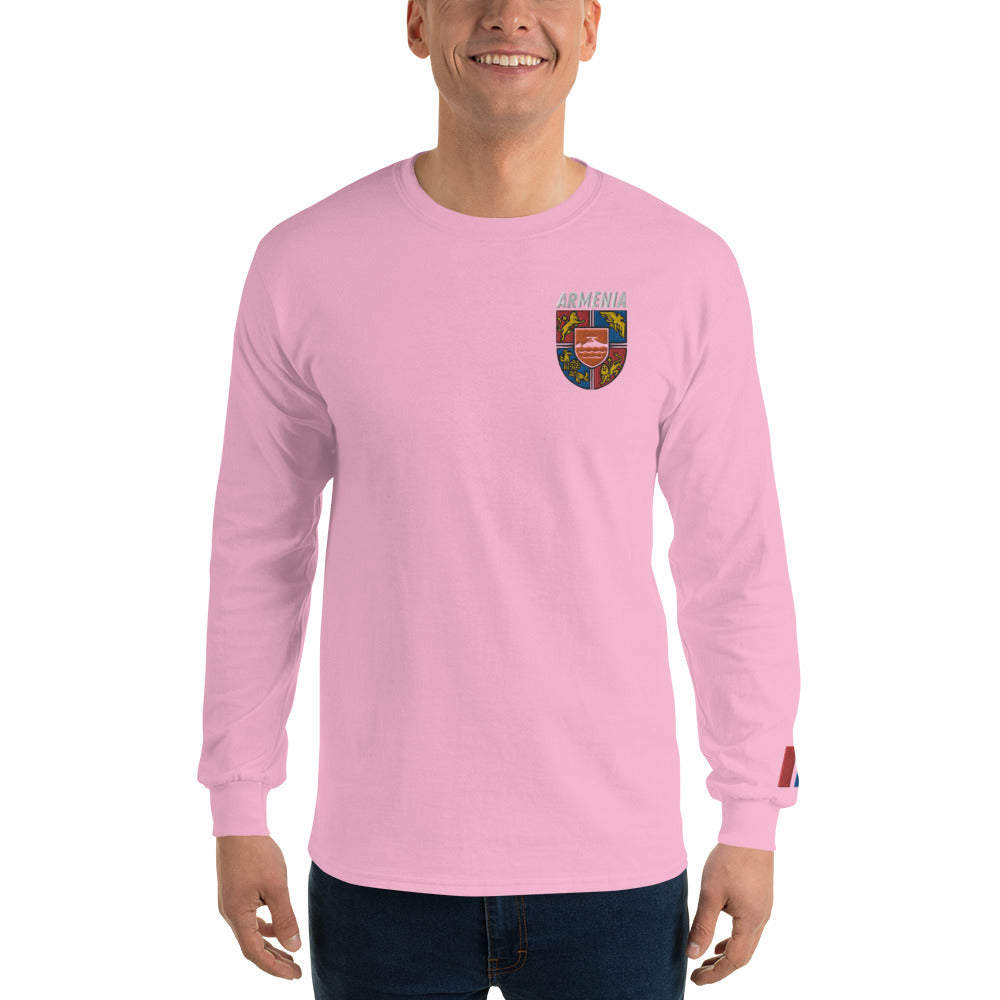 Men's Embroidered "Shield of Armenia & Tricolor Flag" Long Sleeve Shirt Pomegranate Mint