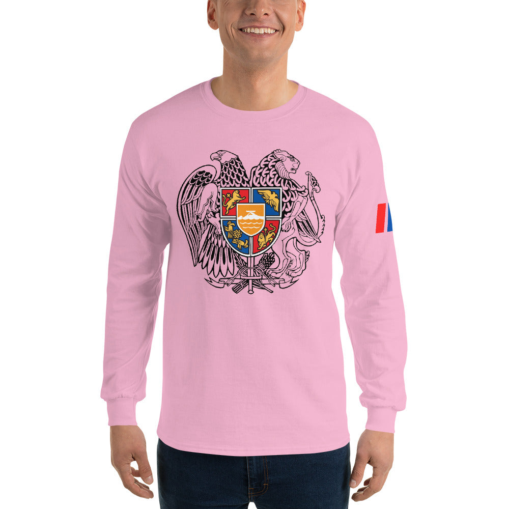 Men's Long Sleeve "Armenian Coat of Arms & Tricolor" Graphic Shirt Pomegranate Mint