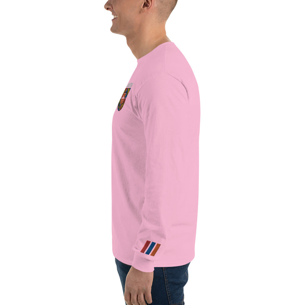 Men's Embroidered "Shield of Armenia & Tricolor Flag" Long Sleeve Shirt Pomegranate Mint