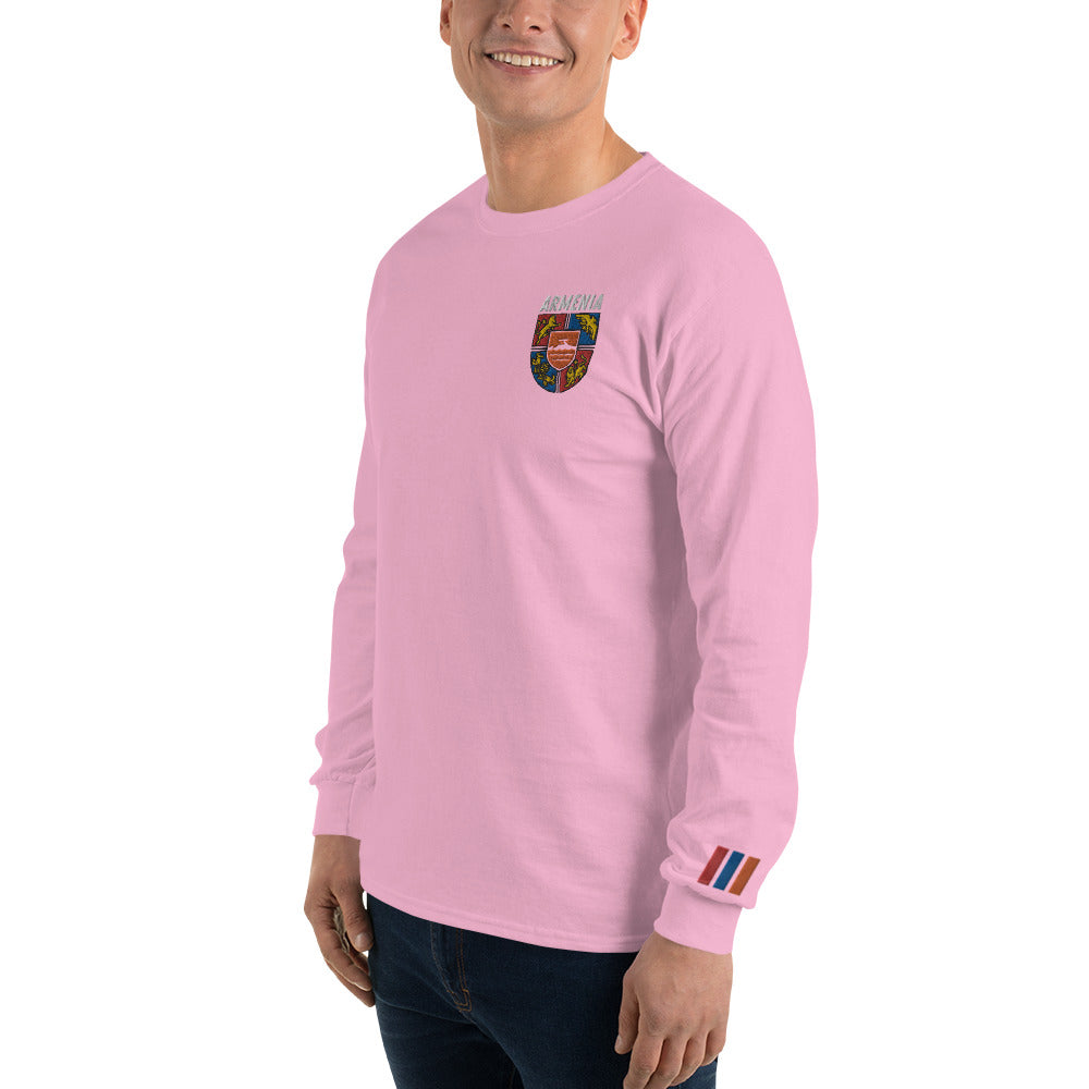 Men's Embroidered "Shield of Armenia & Tricolor Flag" Long Sleeve Shirt Pomegranate Mint