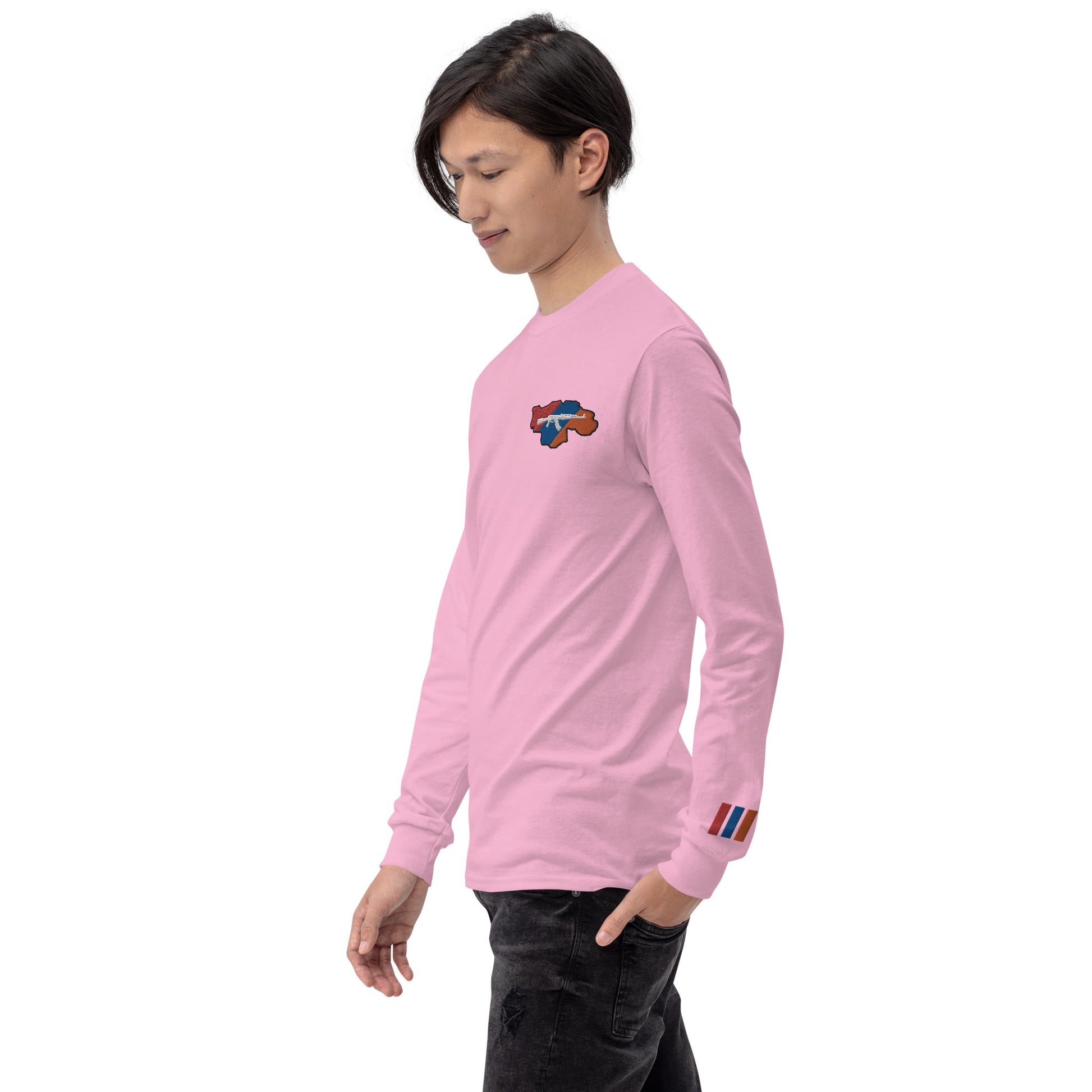 Men's Long Sleeve "Greater Armenia AK-47 & Tricolor" Embroidered Shirt Pomegranate Mint