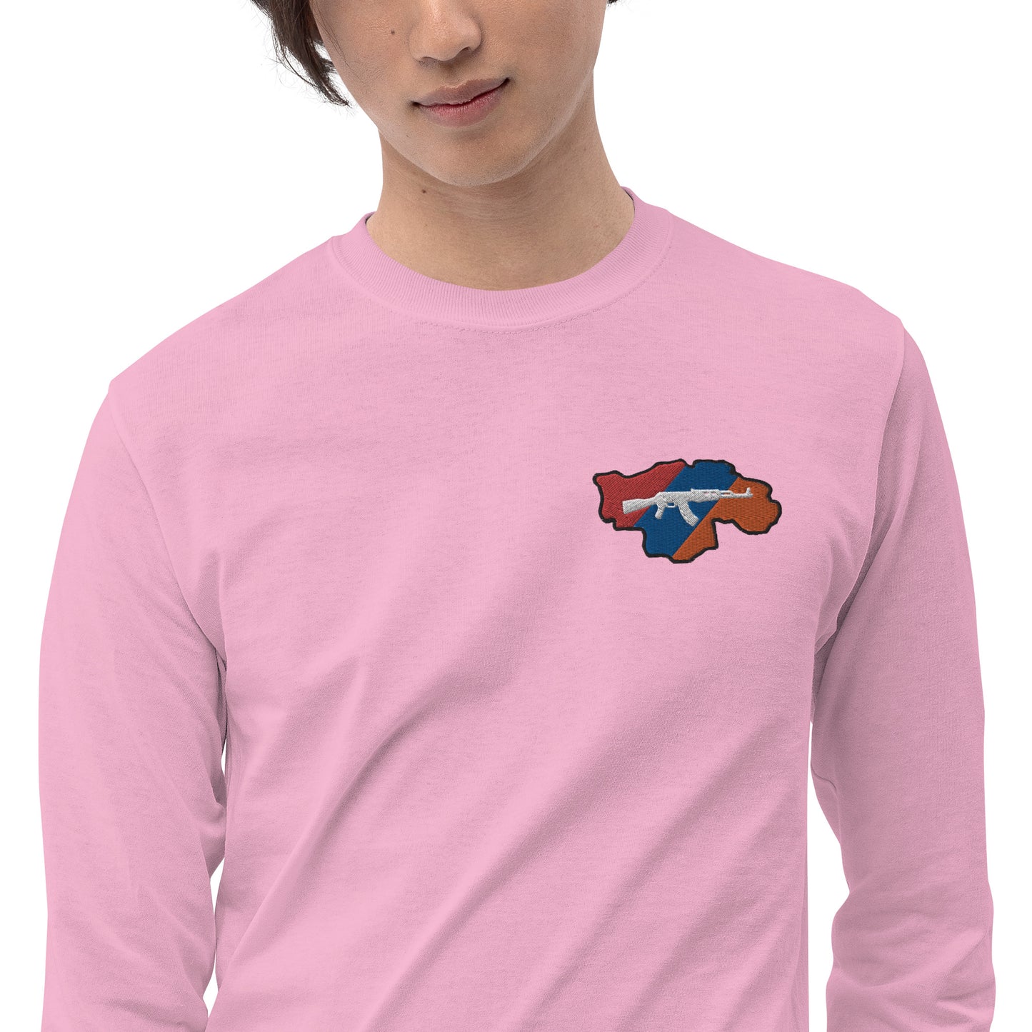 Men's Long Sleeve "Greater Armenia AK-47 & Tricolor" Embroidered Shirt Pomegranate Mint