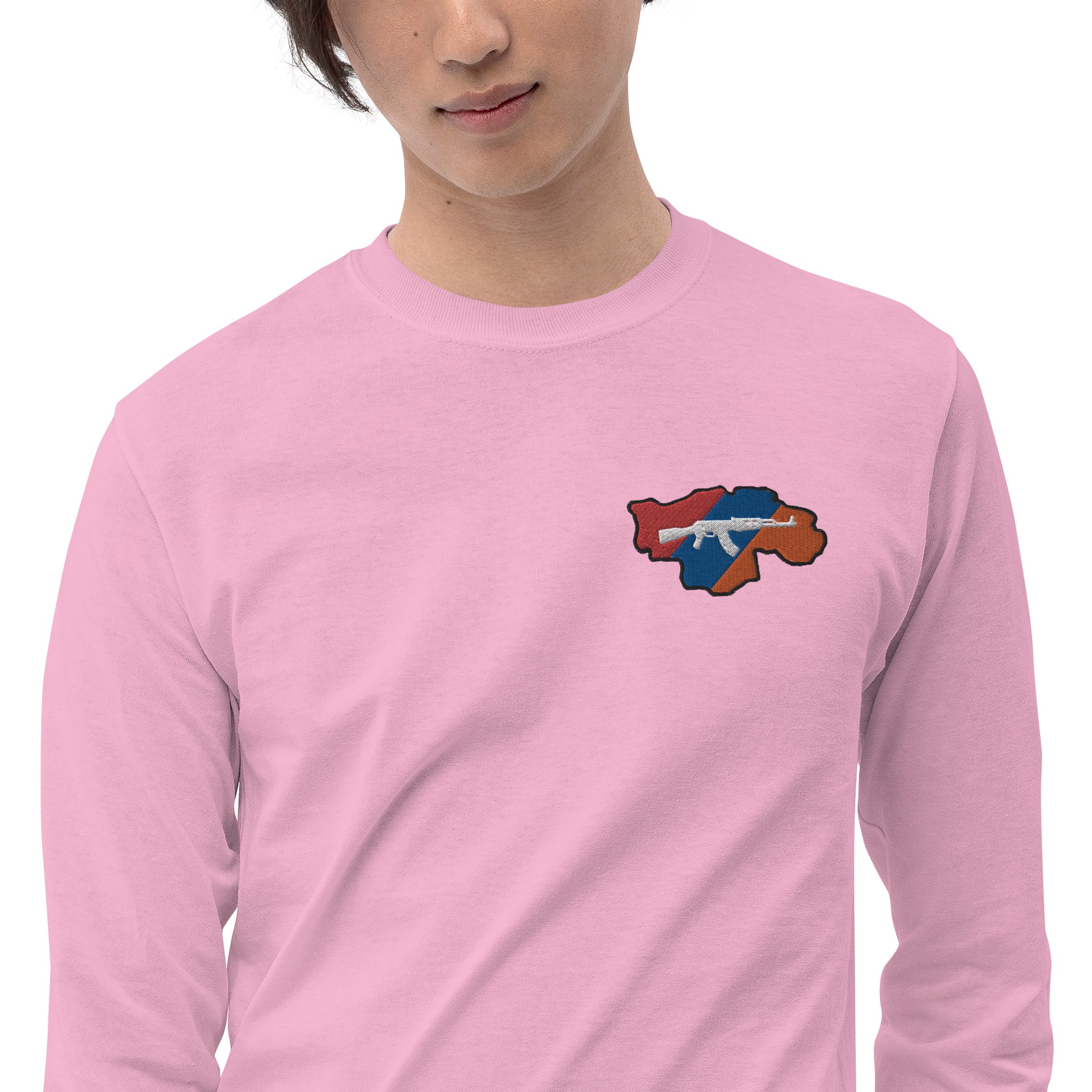 Men's Long Sleeve "Greater Armenia AK-47 & Tricolor" Embroidered Shirt Pomegranate Mint