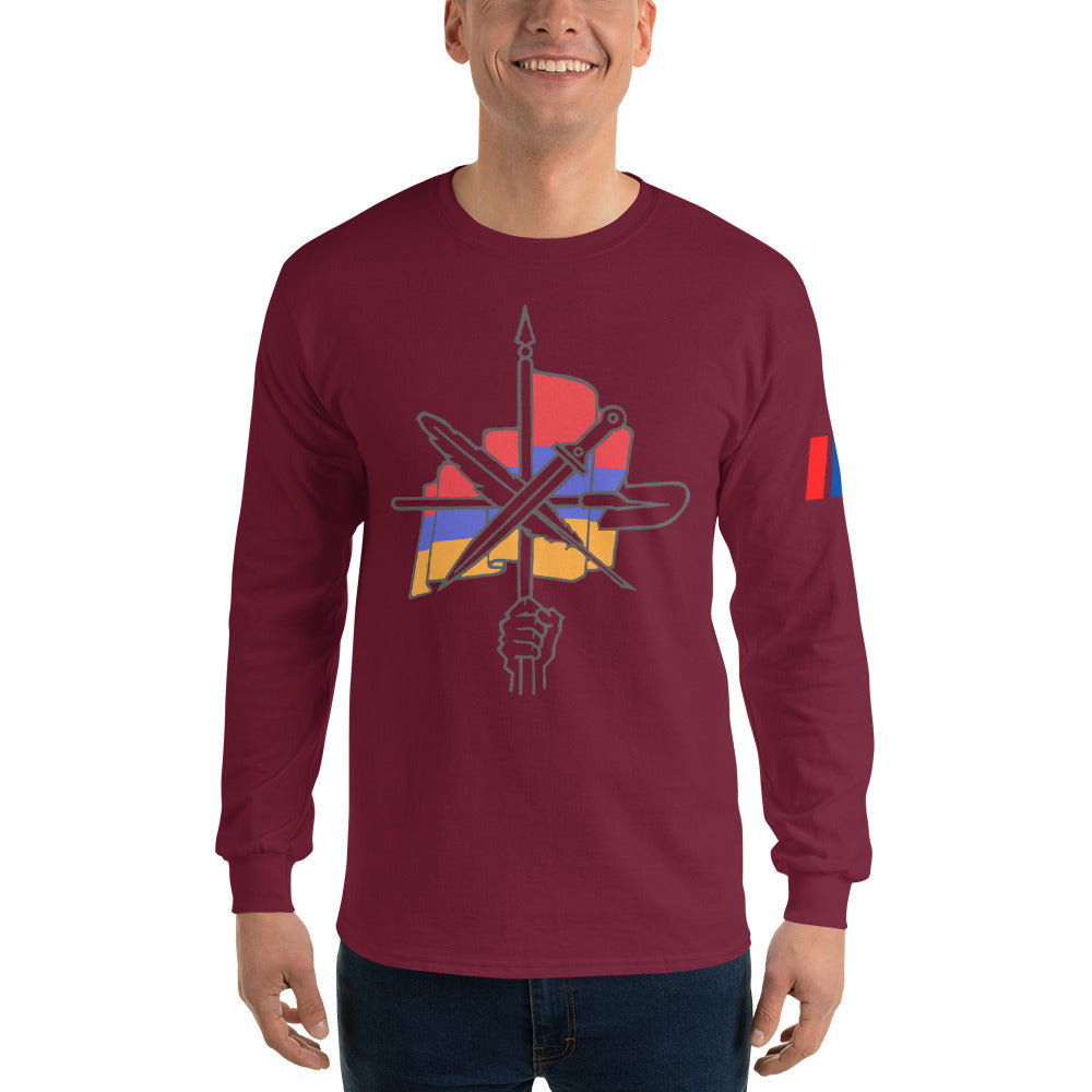Men's "Dashnaktsutyun" Graphic Graphic Long Sleeve Shirt - Հայ Յեղափոխական Դաշնակցութիւն Pomegranate Mint