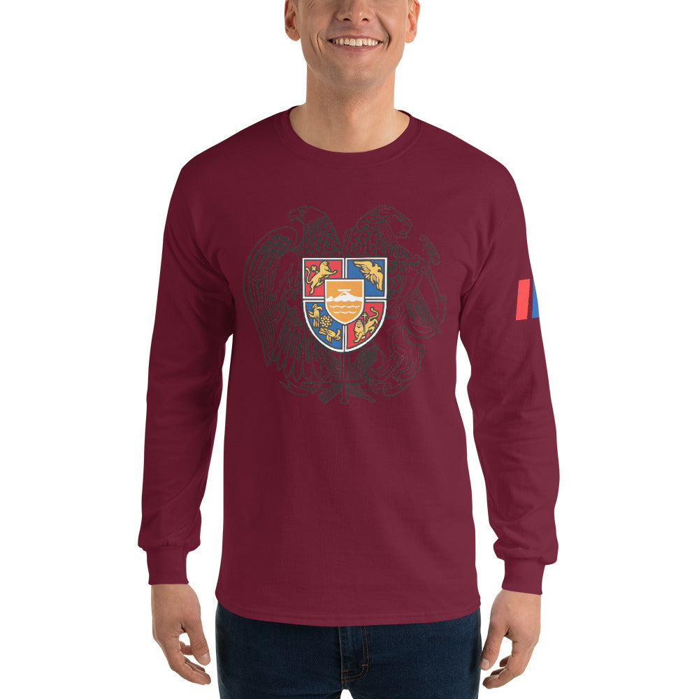 Men's Long Sleeve "Armenian Coat of Arms & Tricolor" Graphic Shirt Pomegranate Mint
