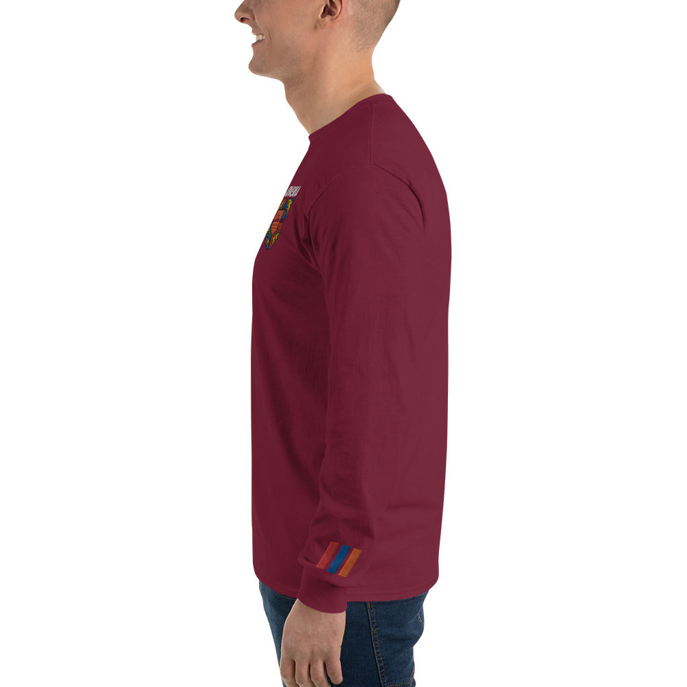 Men's Embroidered "Shield of Armenia & Tricolor Flag" Long Sleeve Shirt Pomegranate Mint