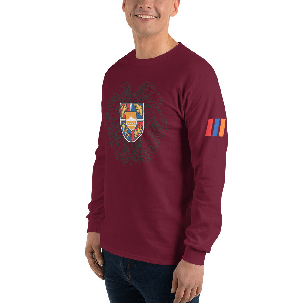 Men's Long Sleeve "Armenian Coat of Arms & Tricolor" Graphic Shirt Pomegranate Mint